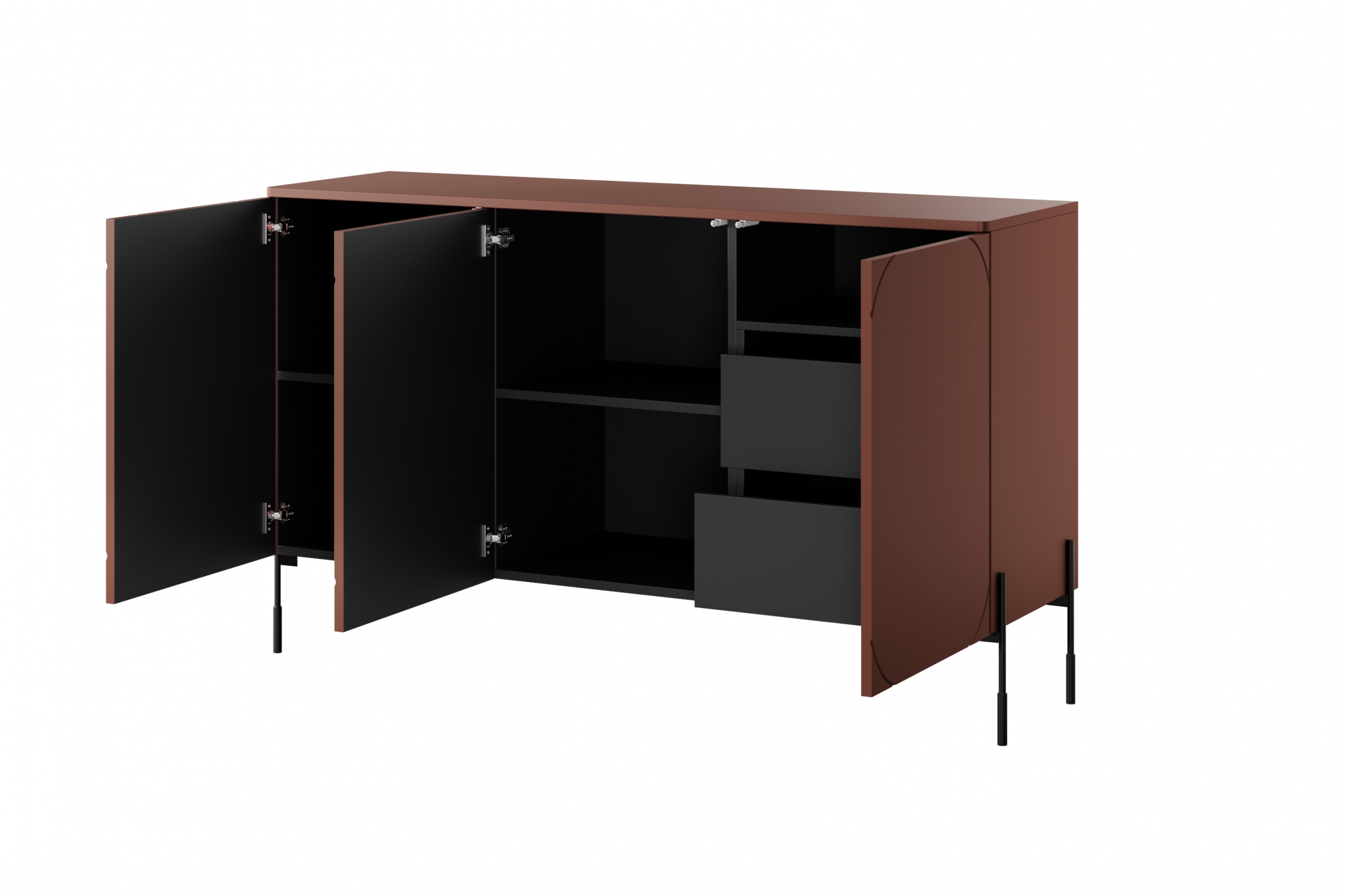 Komoda Sonatia 150 cm s 2 ukrytými zásuvkami - burgundová Komoda trojdverová s dvoma ukrytymi zásuvkami Sonatia 150 cm - burgund