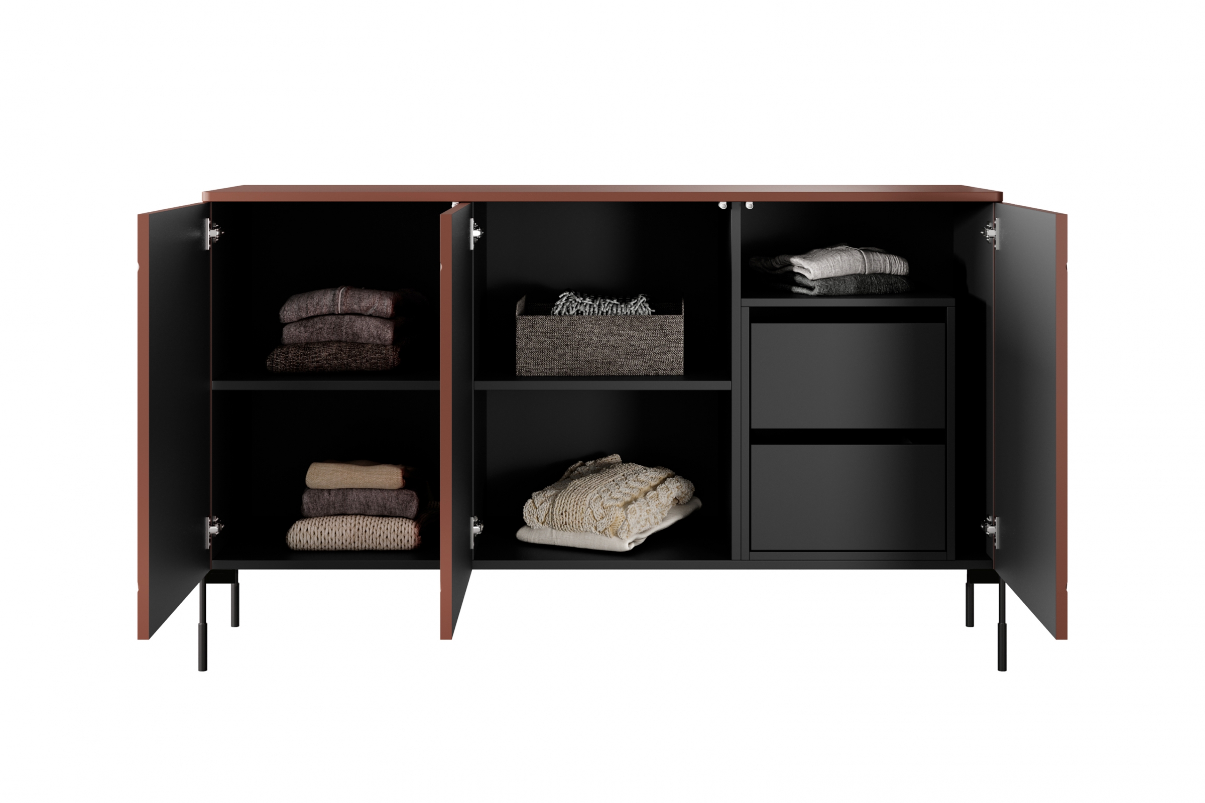 Komoda Sonatia 150 cm s 2 ukrytými zásuvkami - burgundová Komoda trojdverová s dvoma ukrytymi zásuvkami Sonatia 150 cm - burgund