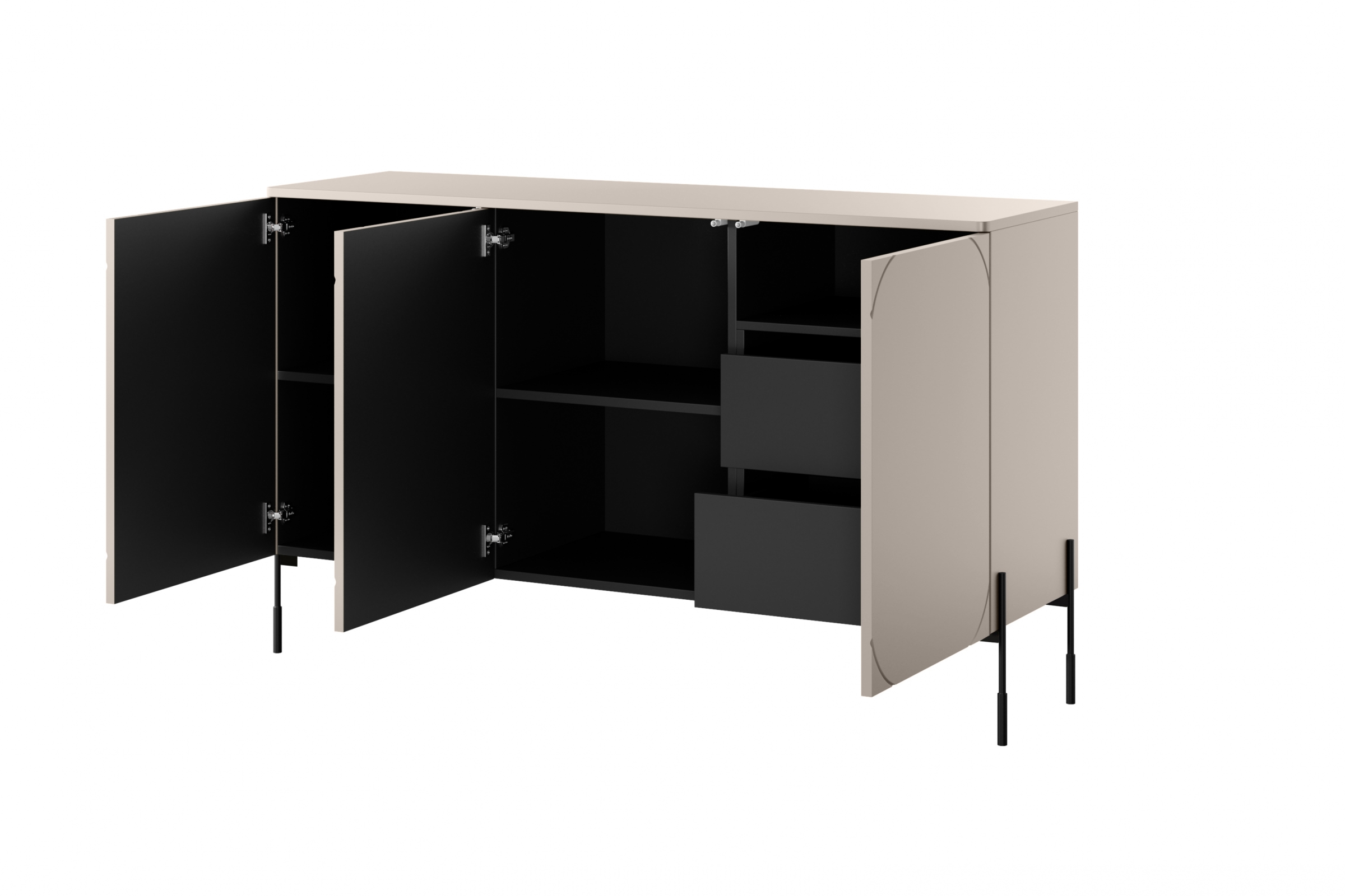 Komoda Sonatia 150 cm s 2 ukrytými zásuvkami - kašmírová Komoda z policami