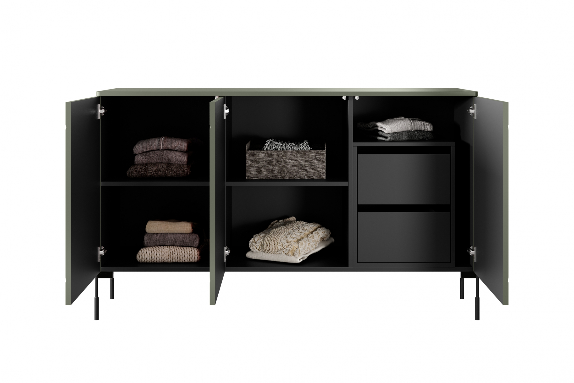 Komoda Sonatia 150 cm s 2 ukrytými zásuvkami - olivová  priestranná Komoda