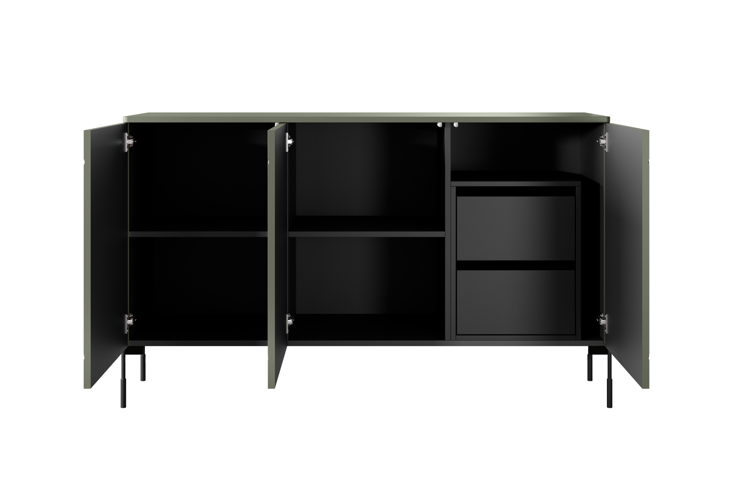 Komoda Sonatia 150 cm s 2 ukrytými zásuvkami - olivová Komoda so zásuvkami