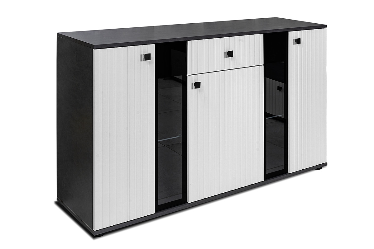 Komoda Kaja 140 cm s lamelami - bílá / matera Komoda s bílými lamelami