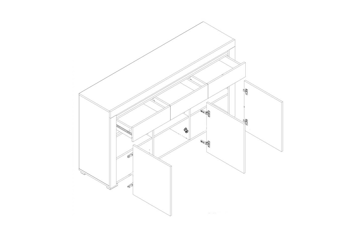 Komoda so zásuvkami Alabama ABK -1 biely mat / šedý mat Komoda trojdverová so zásuvkami Alabama ABK-1 - schéma