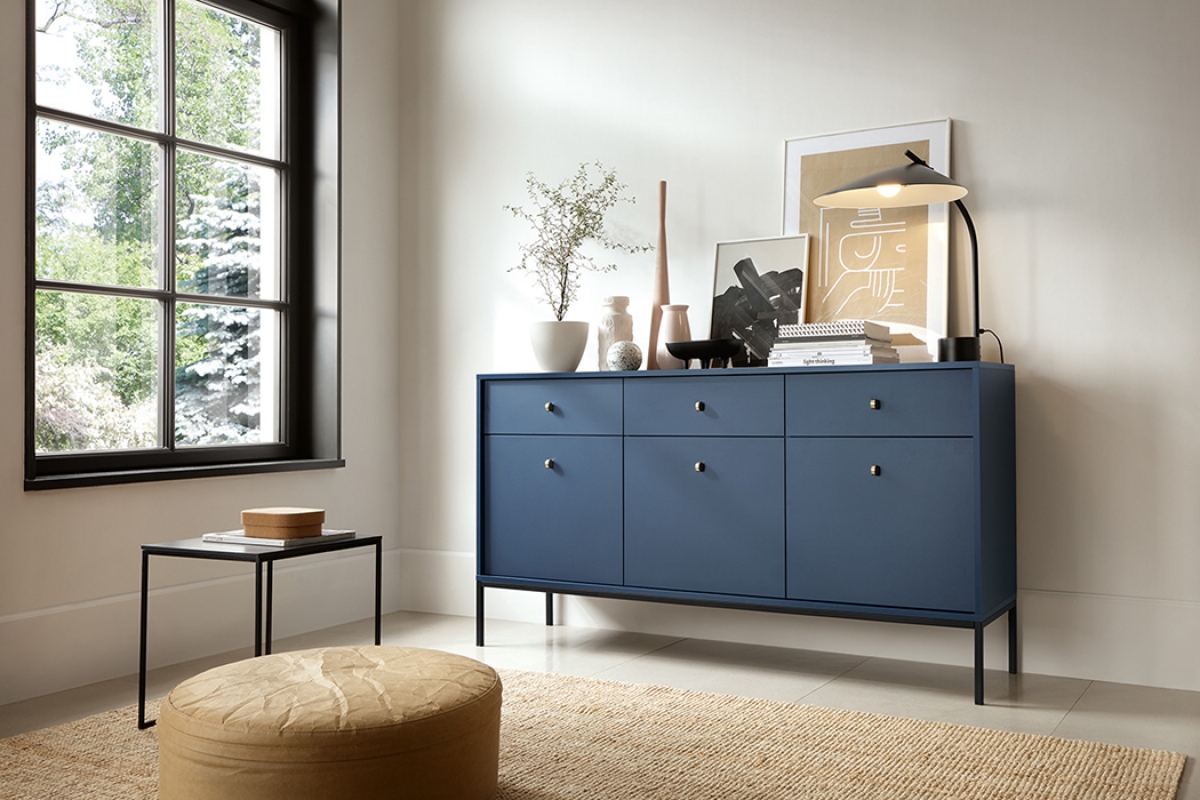 Komoda Eladia 154 - tmavomodrá Námornícka modrá komoda s kovovou základňou