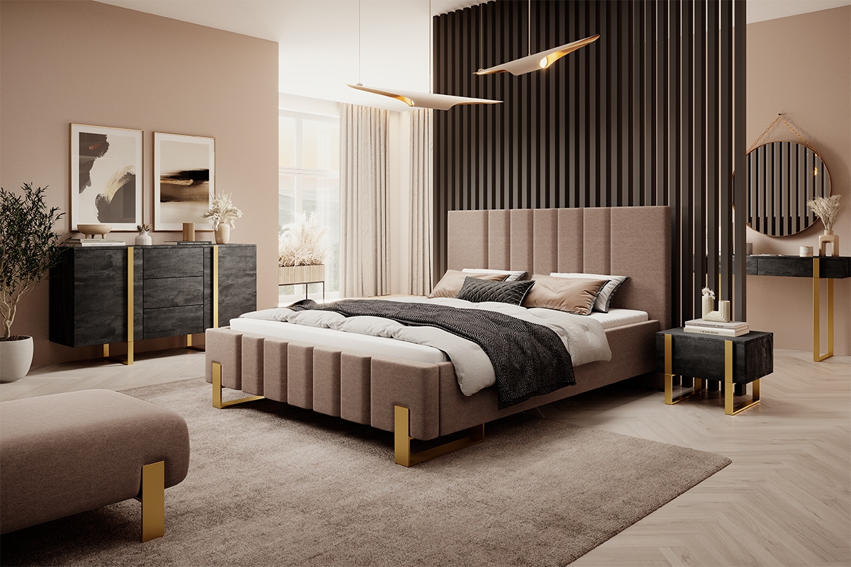 Komoda Verica 150 cm s tromi zásuvkami - charcoal / zlaté nožičky Komoda Verica 150 cm s tromi zásuvkami - charcoal / zlaté nozki - vizualizácia 3