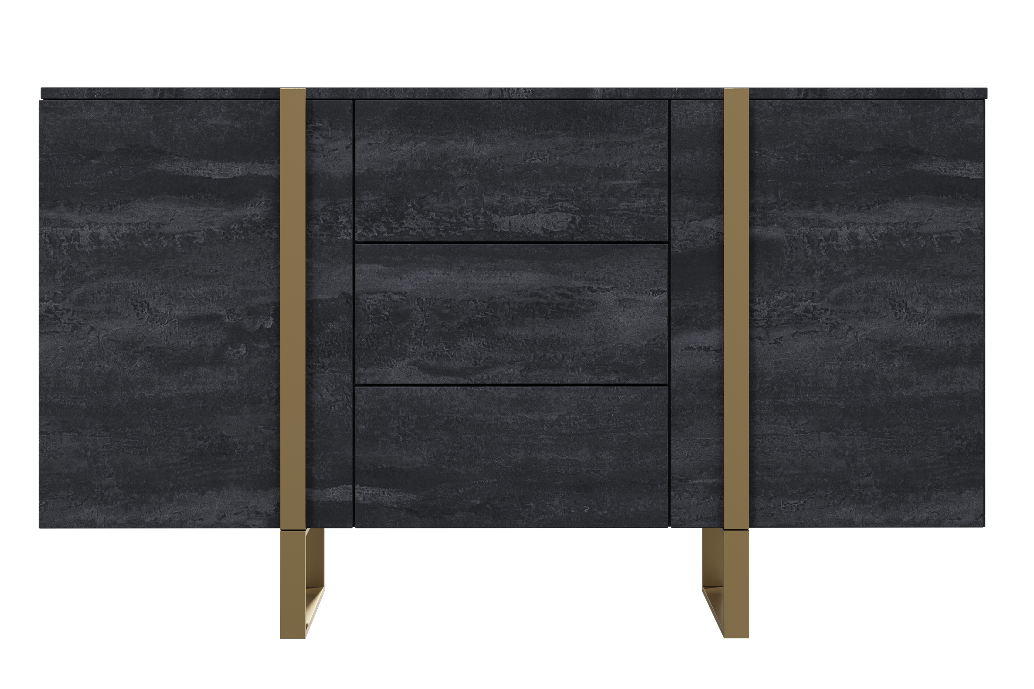 Komoda Verica 150 cm s tromi zásuvkami - charcoal / zlaté nožičky Komoda Verica 150 cm s tromi zásuvkami i metalowymi nogami - Čierny beton / zlote nozki