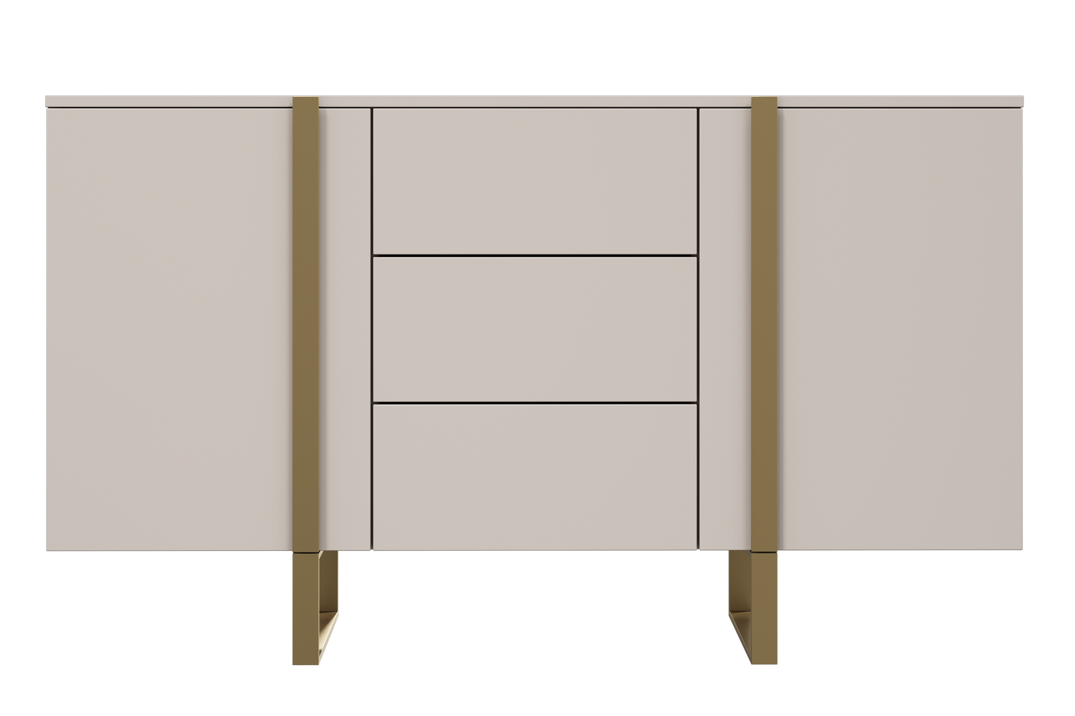 Komoda Verica 150 cm s tromi zásuvkami - kašmírová / zlaté nožičky Komoda Verica 150 cm s tromi zásuvkami i metalowymi nogami - kašmír / zlote nozki