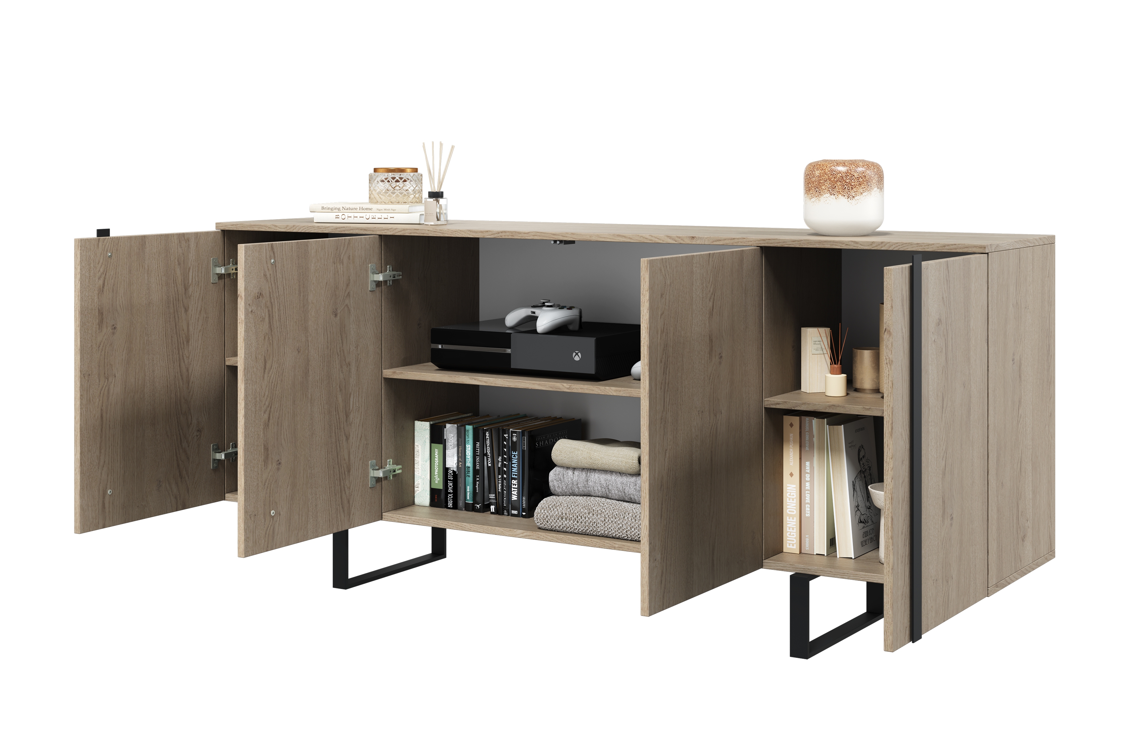 Komoda Verica 200 cm - dub piškotový / černé nožky Komoda Verica 200 cm na kovových nohách - dub piškotový / černá nozki