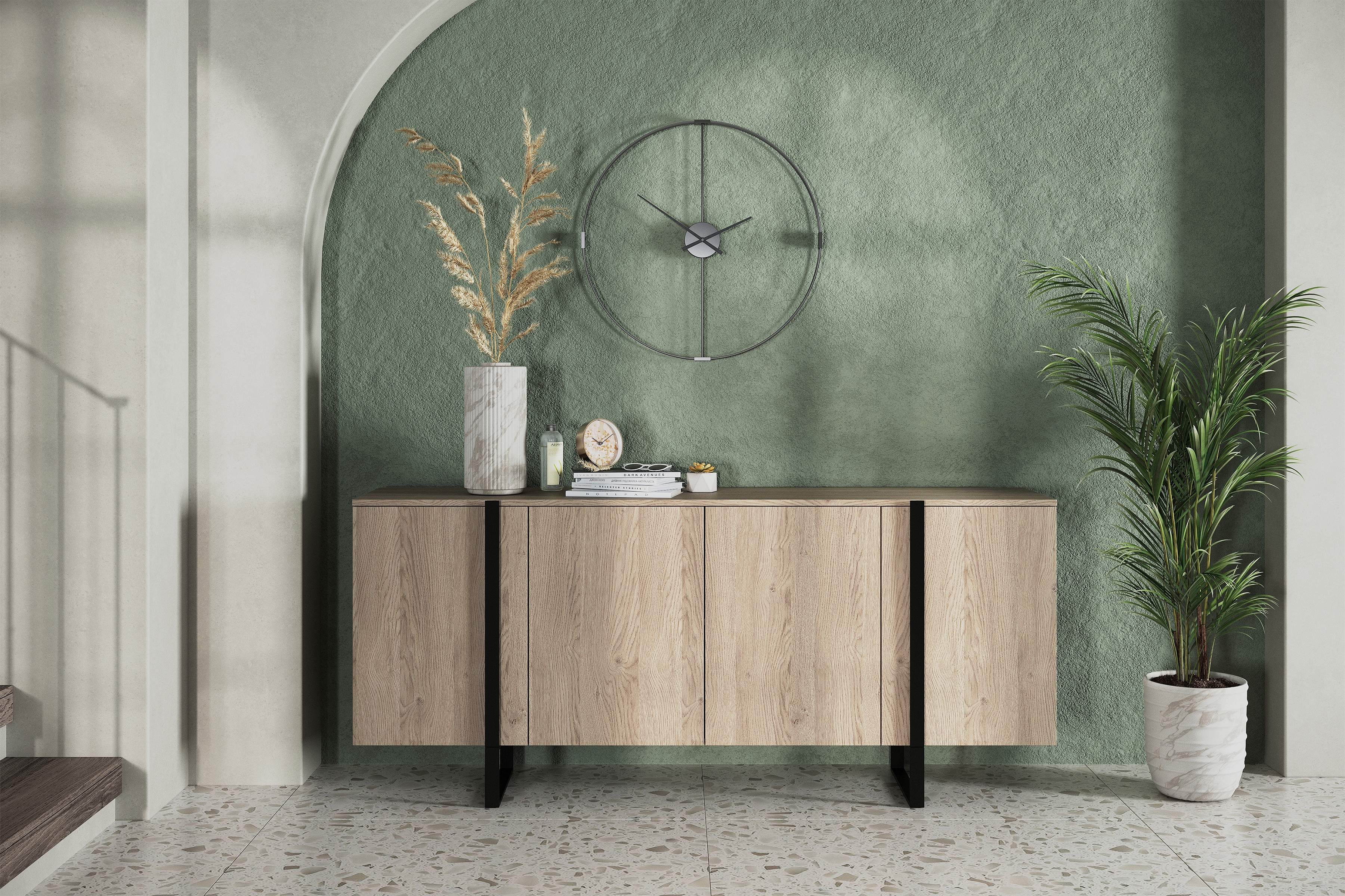 Komoda Verica 200 cm - dub piškotový / černé nožky Komoda Verica 200 cm na kovových nohách - dub piškotový / černá nozki