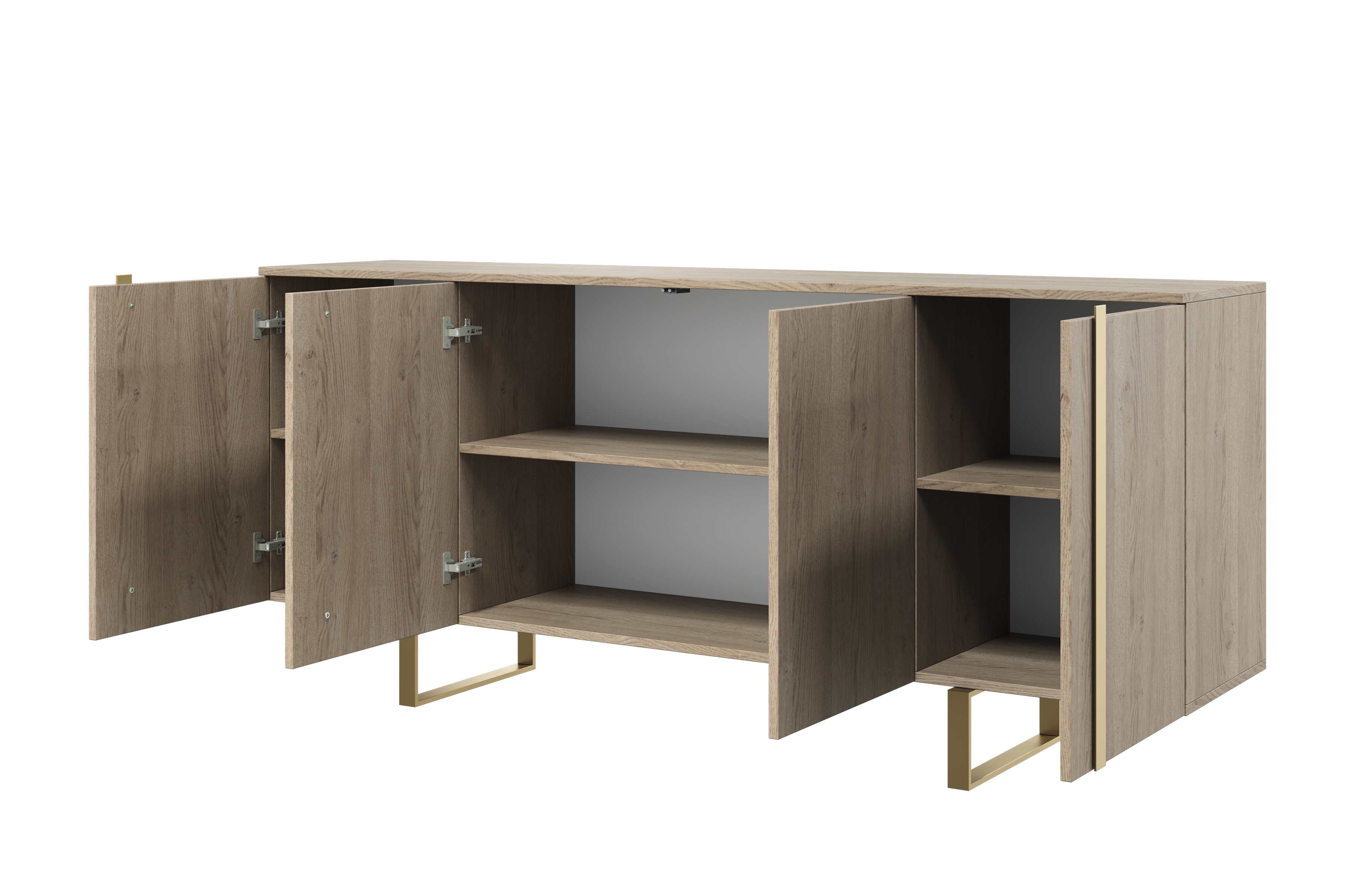 Komoda Verica 200 cm na kovových nohách - dub piškótový / zlaté nožičky Komoda Verica 200 cm na kovových nohách - Dub biszkoptowy / zlote nozki