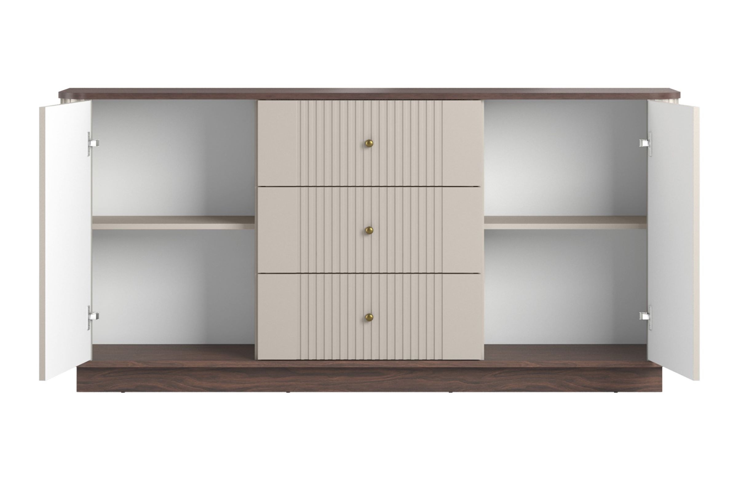 Komoda Vesper 160 cm se zásuvkami - kašmírová / ořech / zlaté úchytky Komoda Vesper 160 cm se zásuvkami - kašmír / ořech / zlote Úchytky