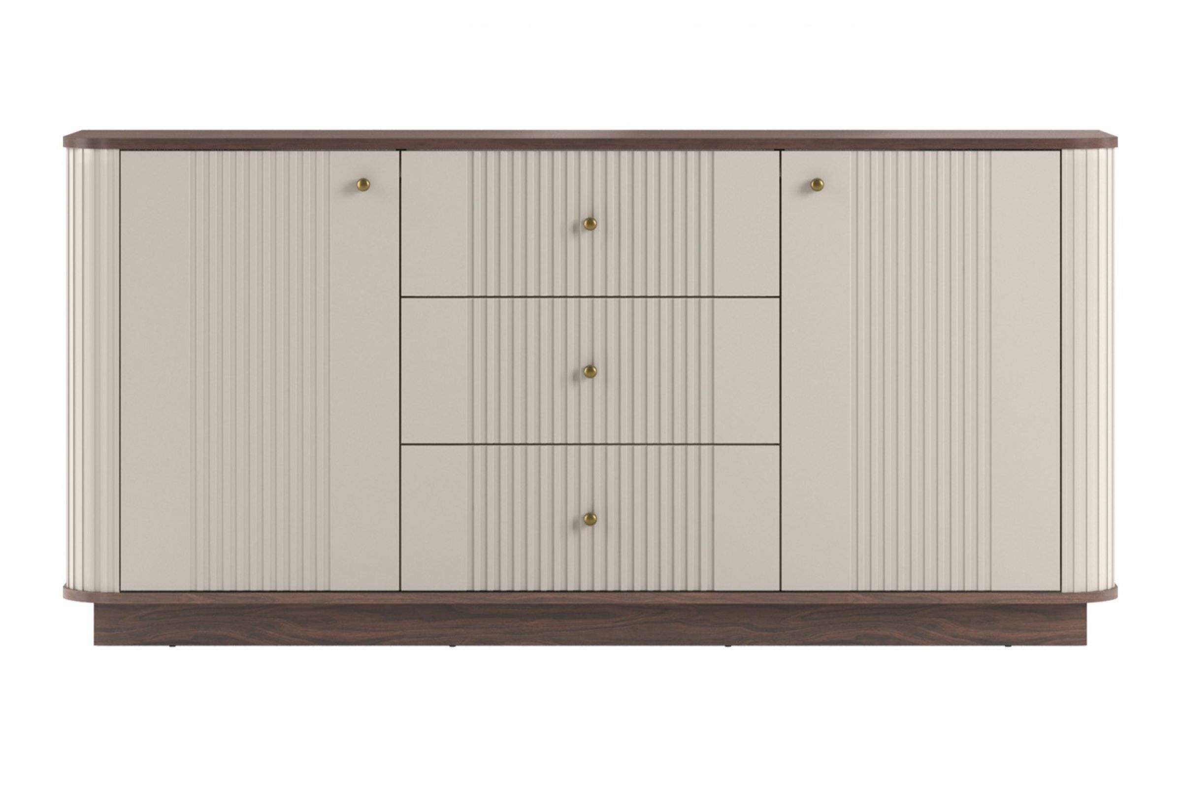 Komoda Vesper 160 cm se zásuvkami - kašmírová / ořech / zlaté úchytky Komoda Vesper 160 cm se zásuvkami - kašmír / ořech / zlote Úchytky