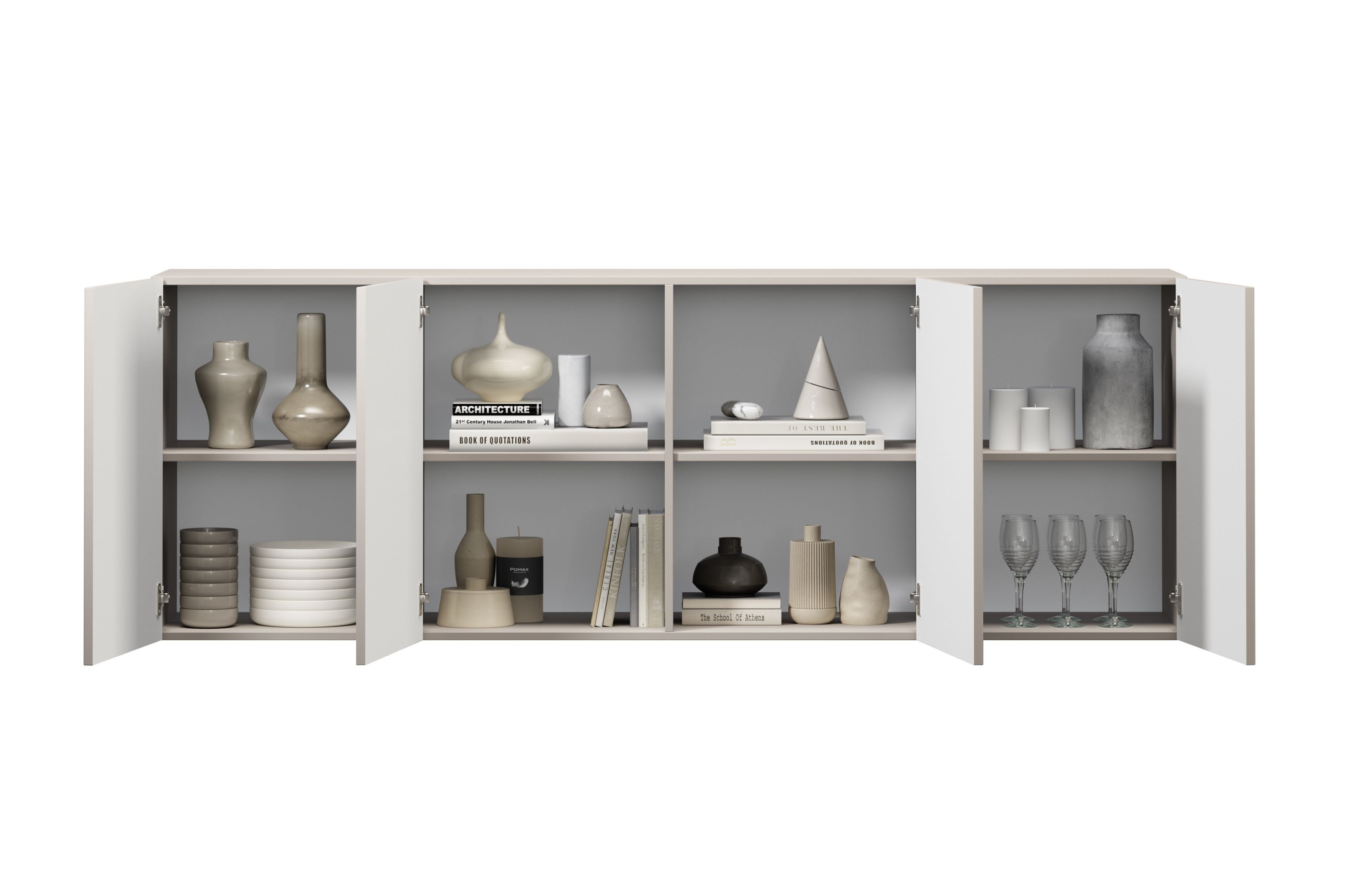 Závesná komoda Lorini 200 cm - kašmírová / zlaté úchytky G Komoda závesná štvordverová Lorini 200 cm - kašmír / zlote úchyty