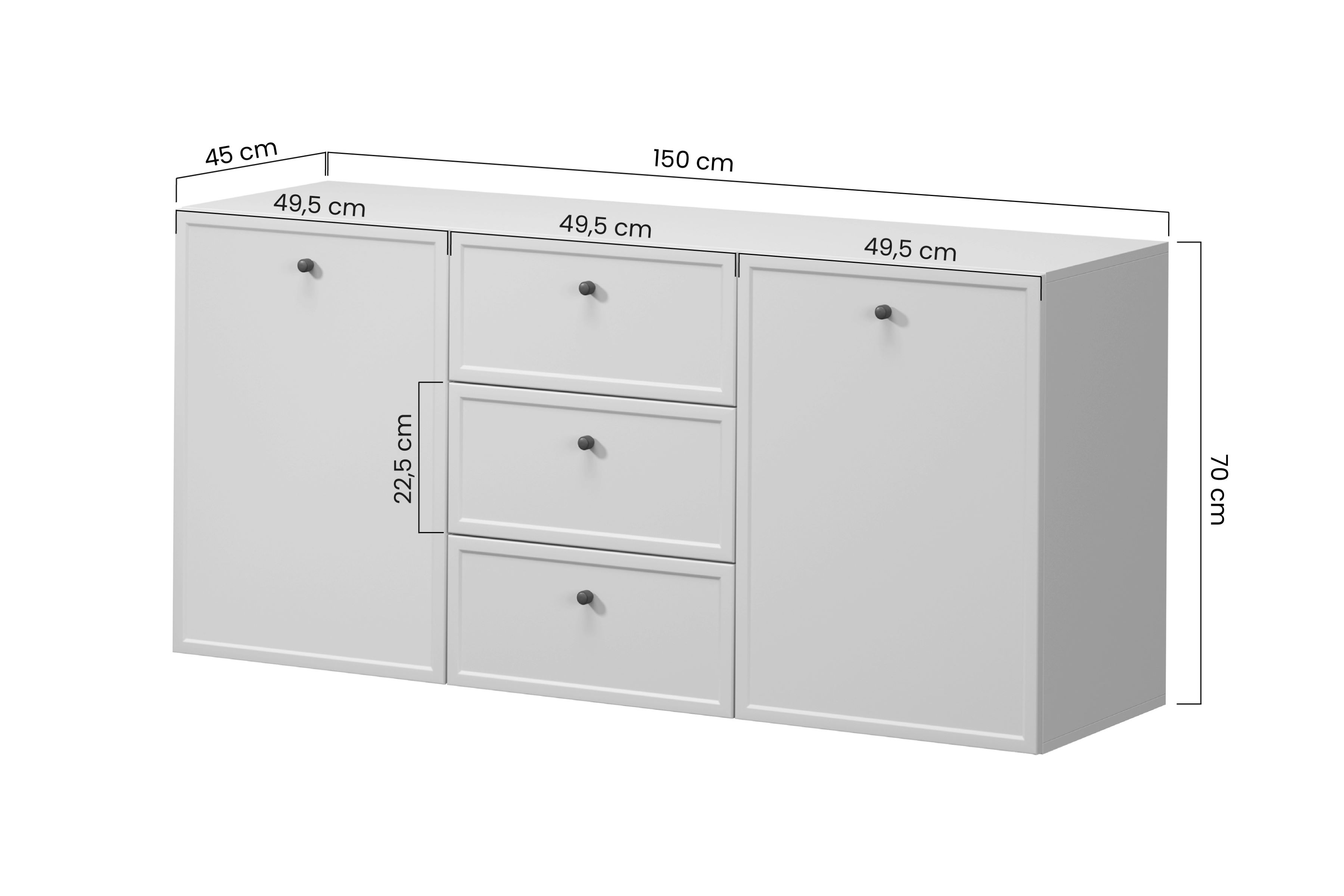 Závesná komoda Lorini 150 cm - kašmírová / čierne úchytky T Komoda závesná Lorini 150 cm so zásuvkami - kašmír / čierny úchyty T-bar