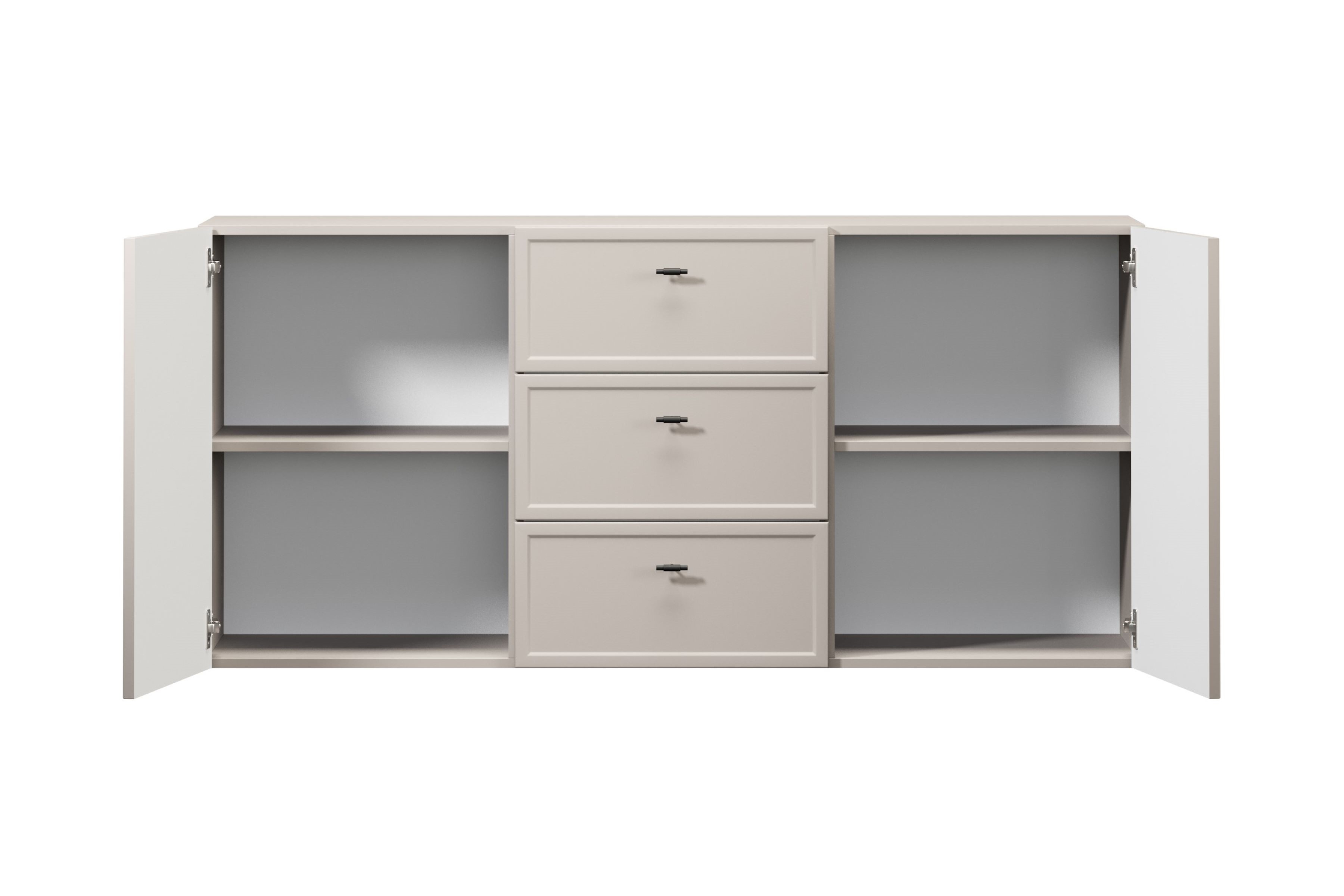 Závesná komoda Lorini 150 cm - kašmírová / čierne úchytky T Komoda závesná Lorini 150 cm so zásuvkami - kašmír / čierny úchyty T-bar