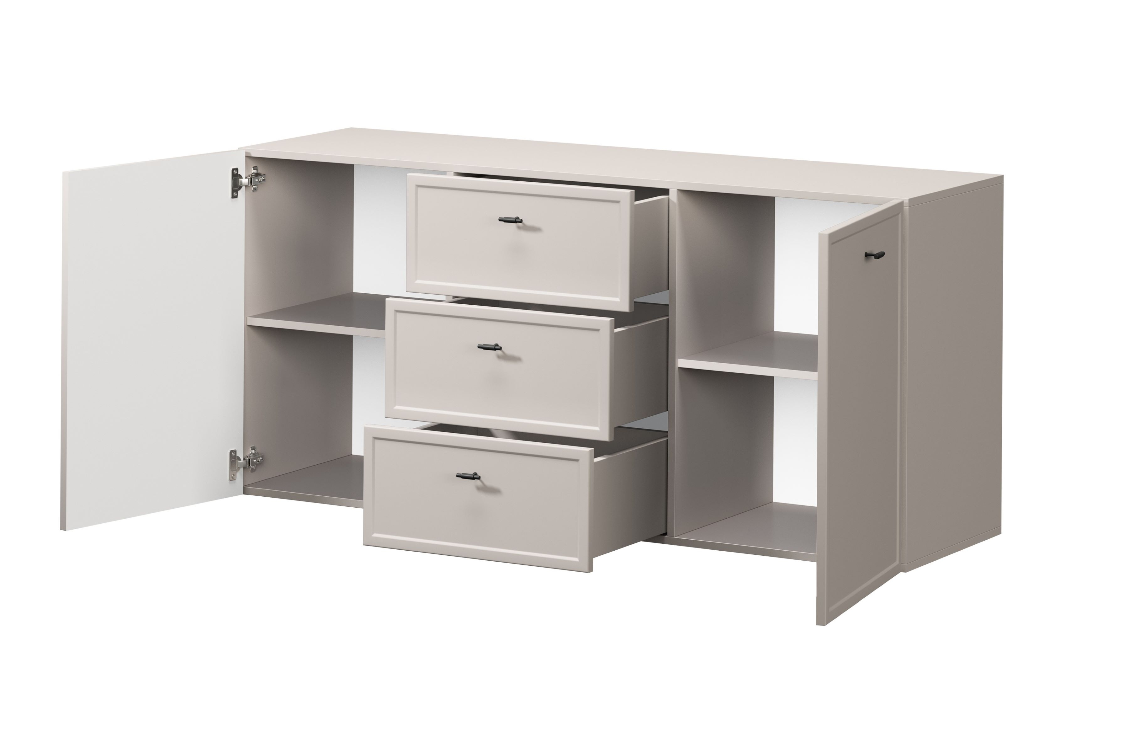 Závesná komoda Lorini 150 cm - kašmírová / čierne úchytky T Komoda závesná Lorini 150 cm so zásuvkami - kašmír / čierny úchyty T-bar