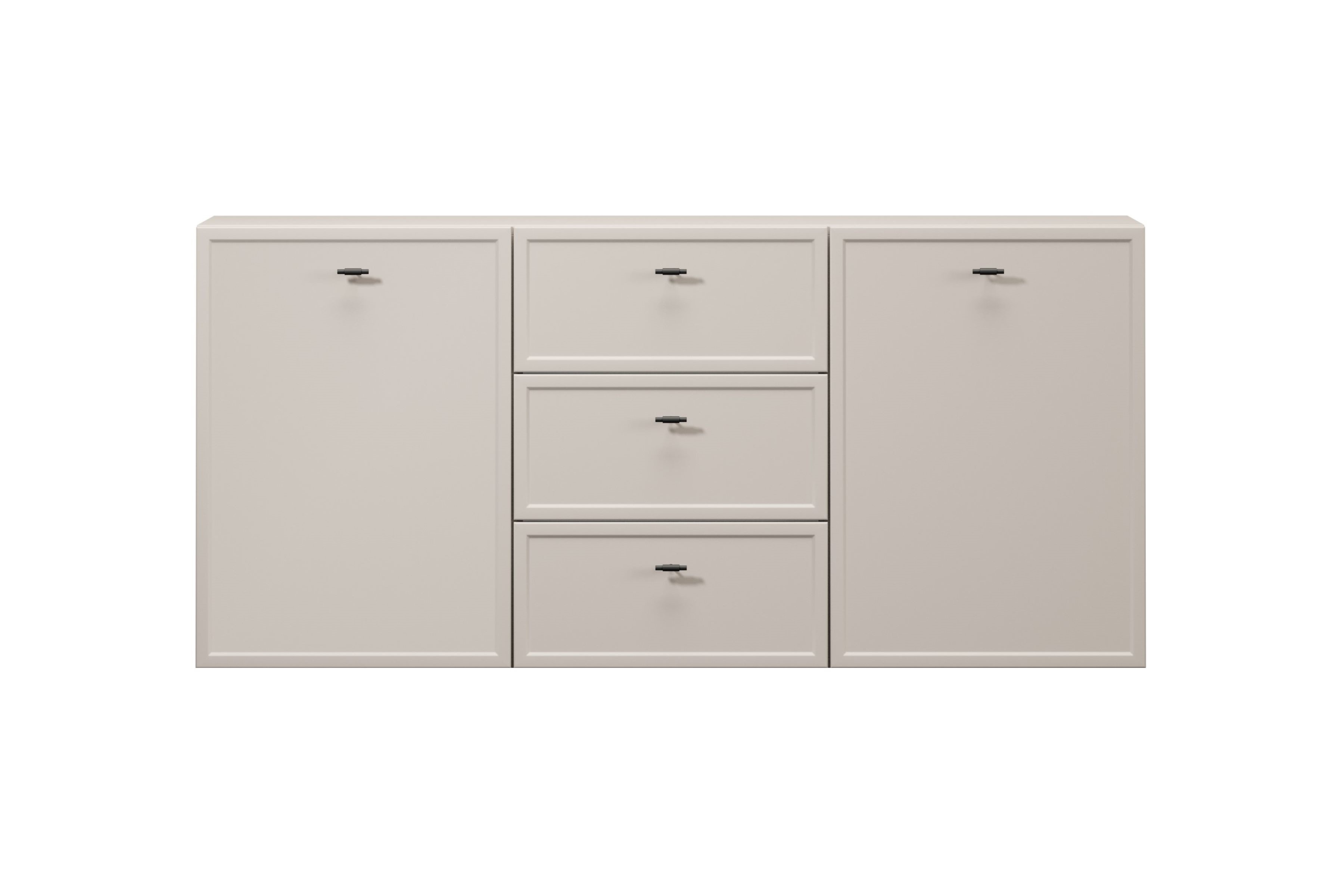 Závesná komoda Lorini 150 cm - kašmírová / čierne úchytky T Komoda závesná Lorini 150 cm so zásuvkami - kašmír / čierny úchyty T-bar