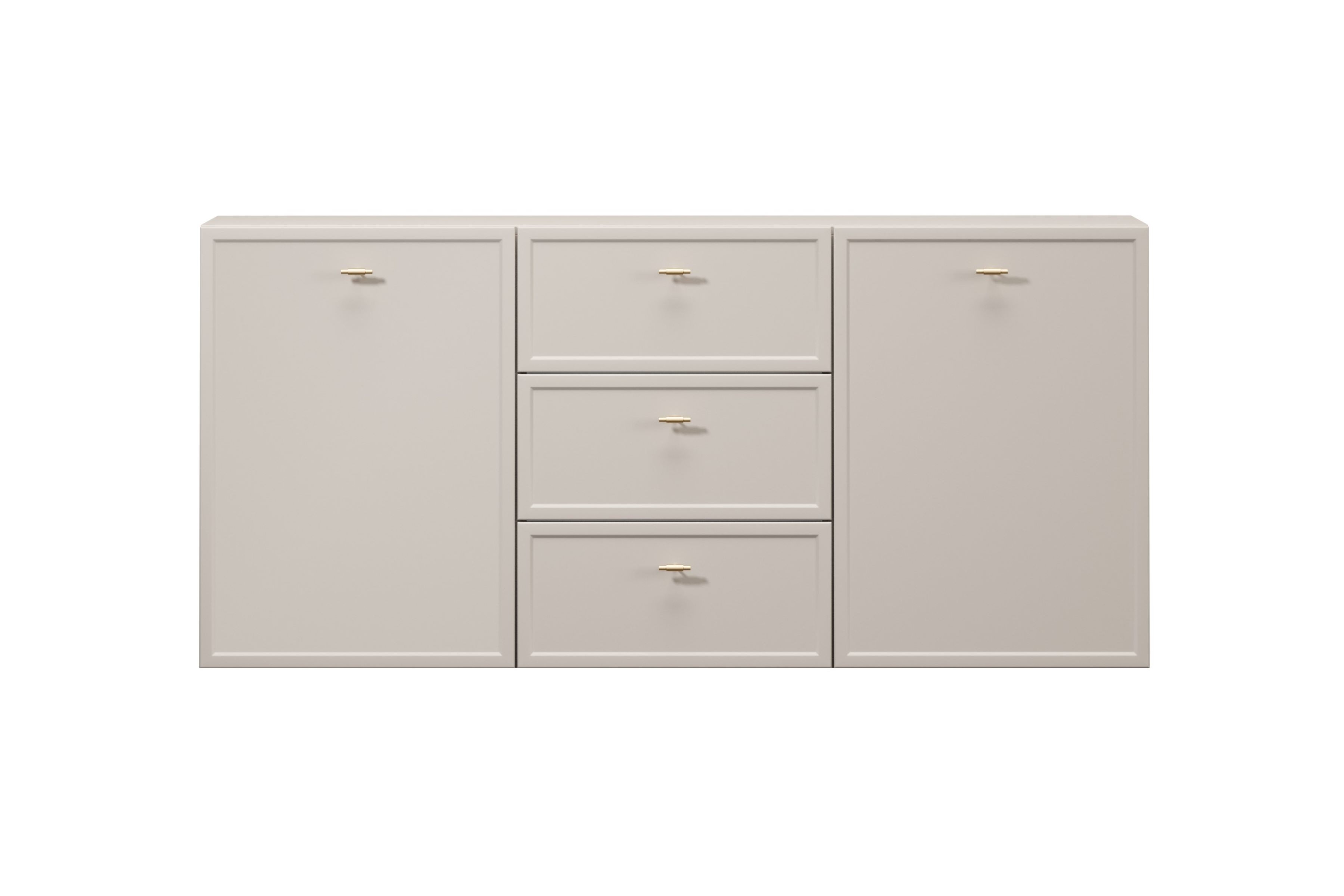 Závesná komoda Lorini 150 cm - kašmírová / zlaté úchytky T Komoda závesná Lorini 150 cm so zásuvkami - kašmír / zlote úchyty T-bar