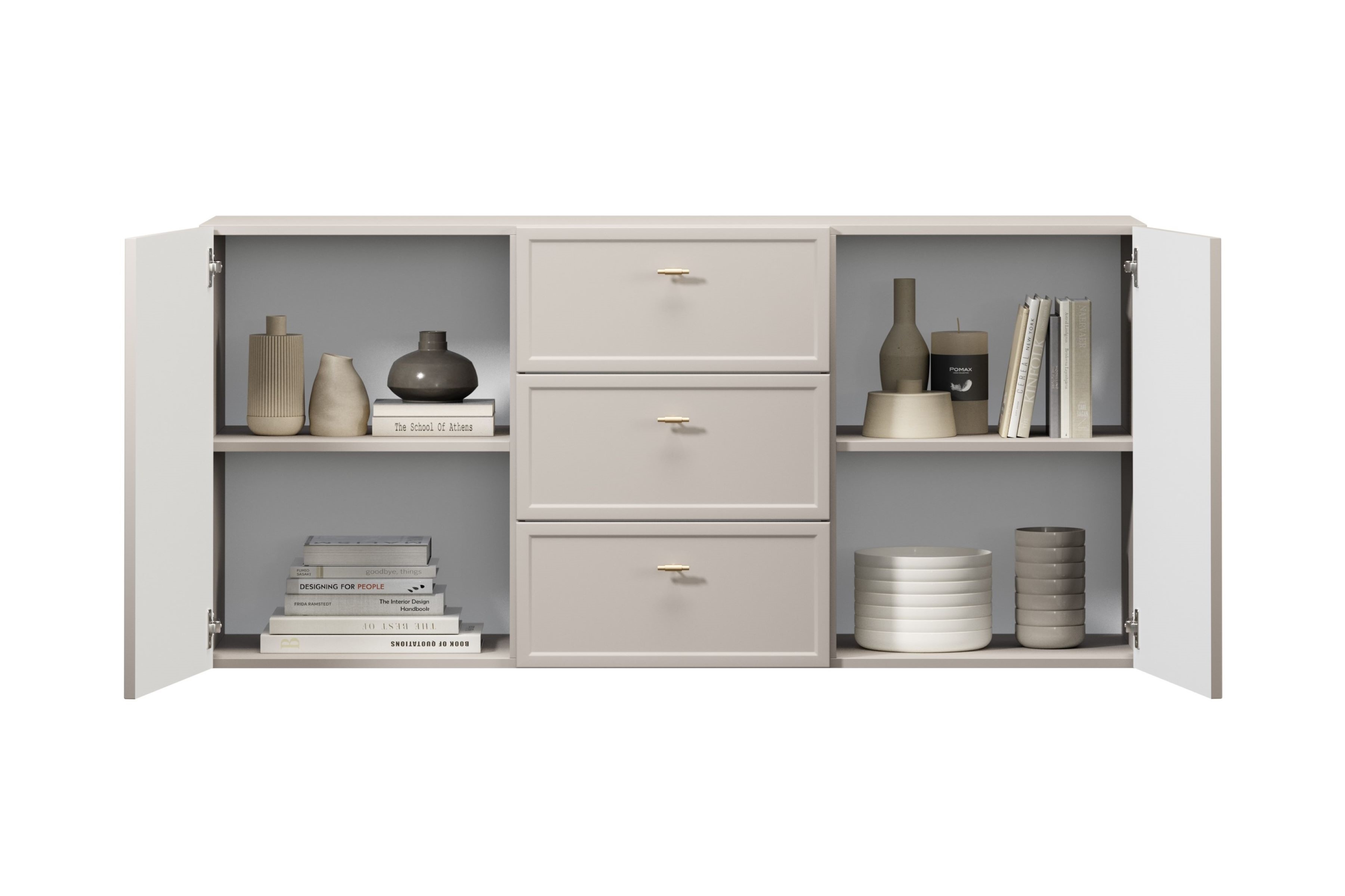 Závesná komoda Lorini 150 cm - kašmírová / zlaté úchytky T Komoda závesná Lorini 150 cm so zásuvkami - kašmír / zlote úchyty T-bar