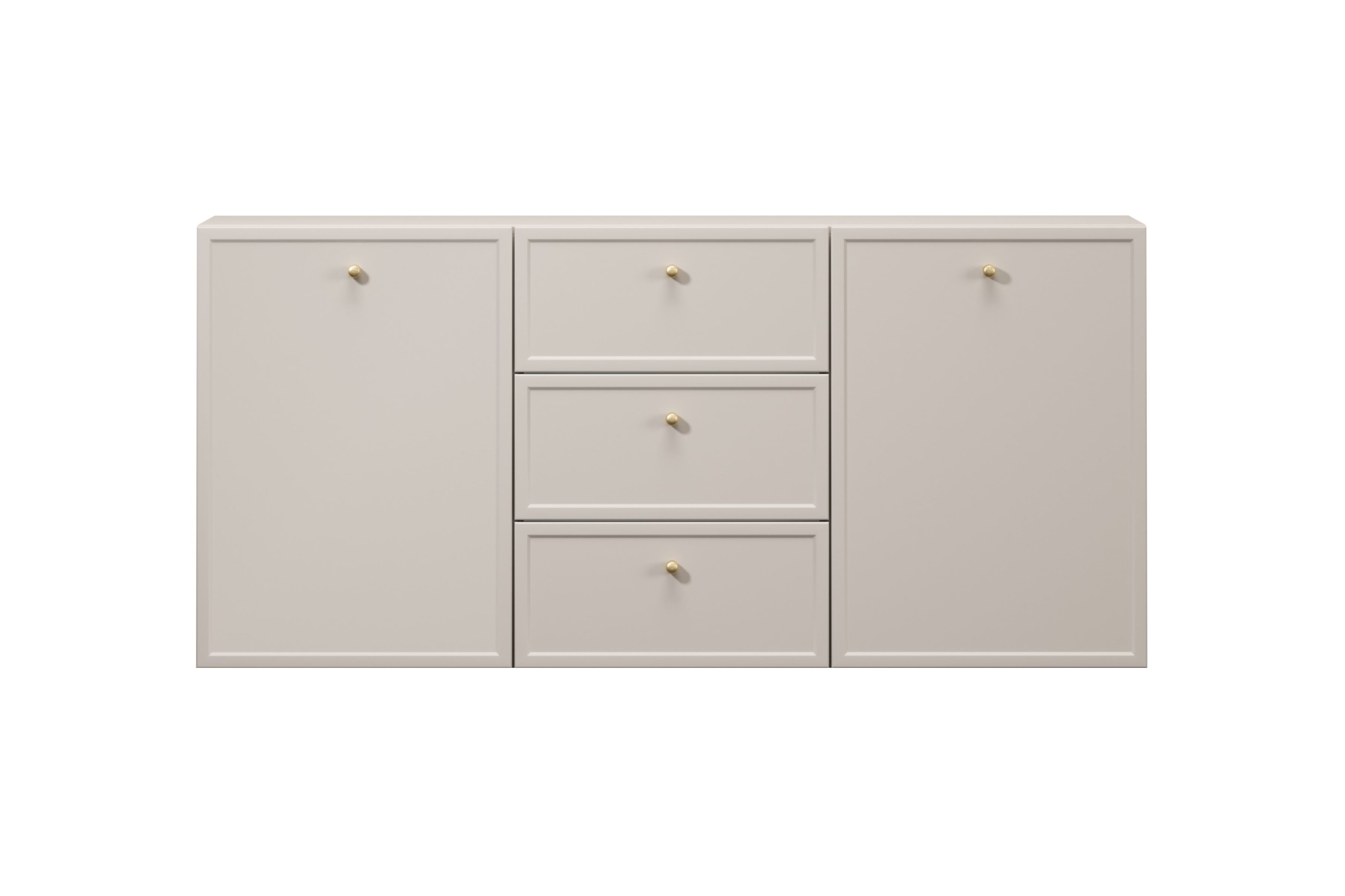 Závesná komoda Lorini 150 cm - kašmírová / zlaté úchytky G Komoda závesná Lorini 150 cm so zásuvkami - kašmír / zlote úchyty