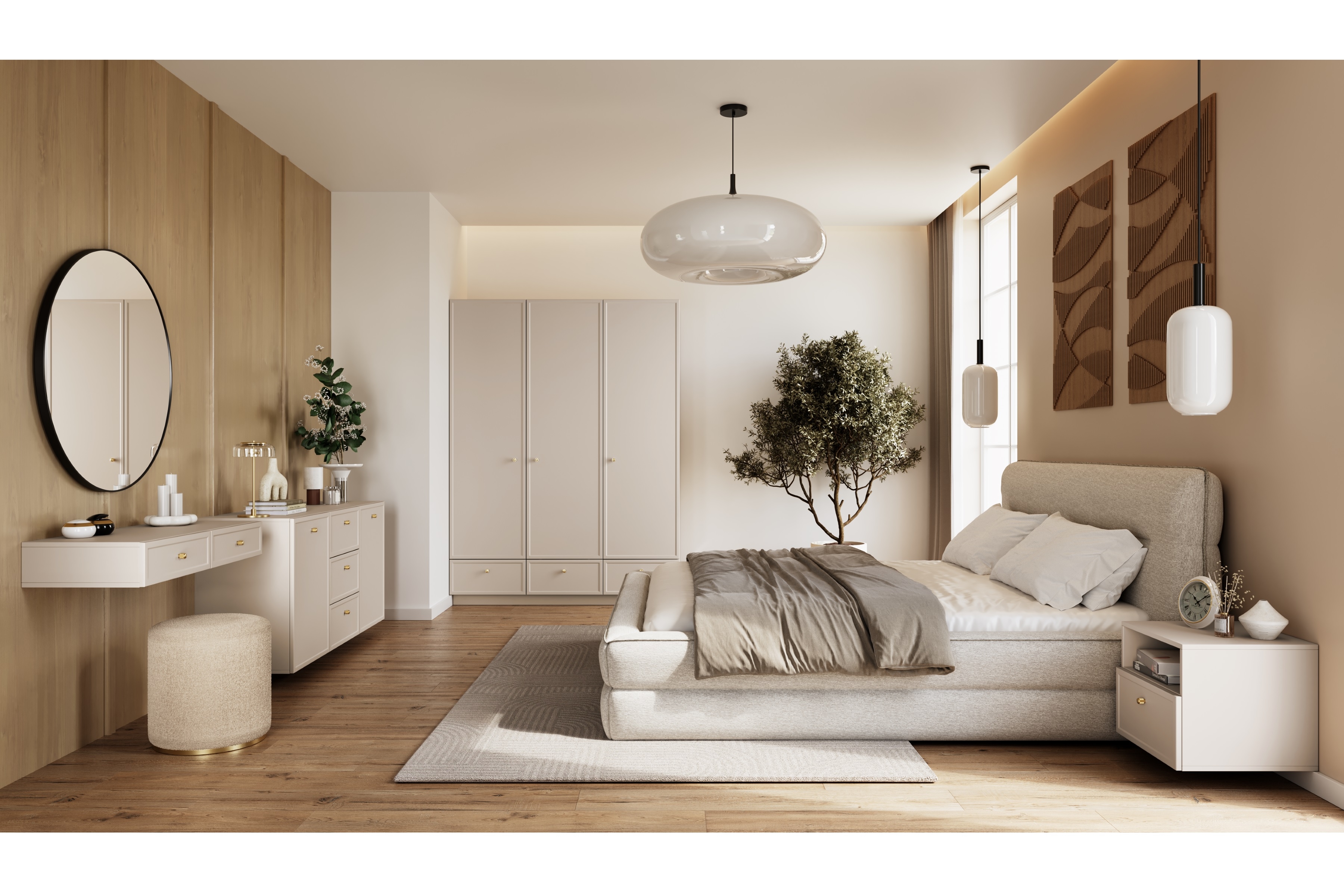 Závesná komoda Lorini 150 cm - kašmírová / zlaté úchytky G Komoda závesná Lorini 150 cm so zásuvkami - kašmír / zlote úchyty