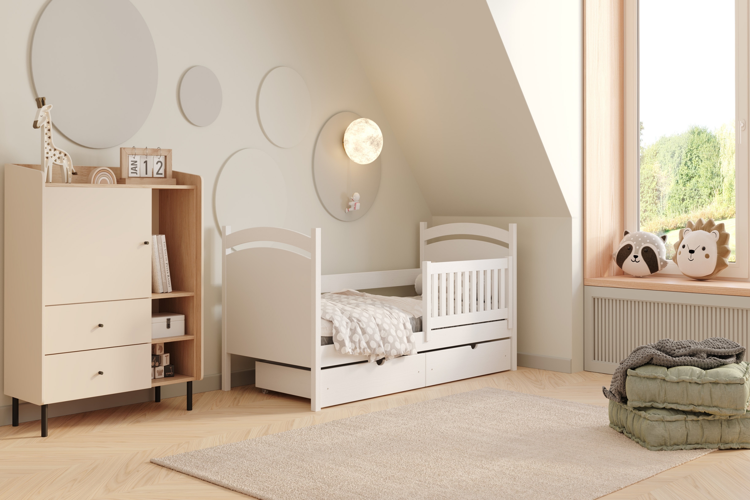 Komoda Alessio 95 cm - béžová / dub olejovaný Komoda Wodi 95 cm so zásuvkami - Béžová Pieskový / Dub olejowany