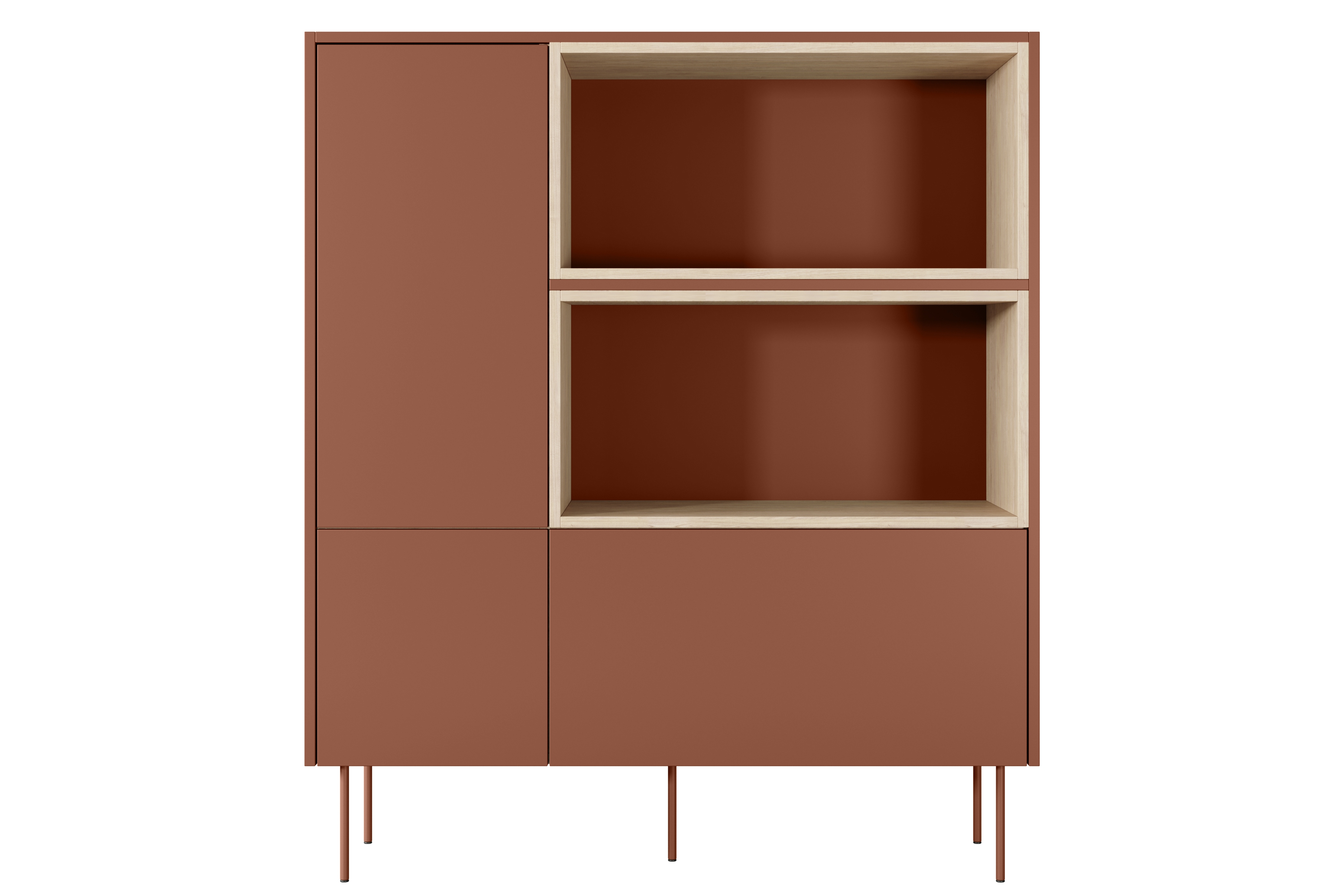 Komoda vysoká Desin 120 cm - ceramic red / dub nagano Komoda vysoká Desin 120 cm z wnekami, szuflada i metalowymi nogami - Červený / ceramic red / Dub nagano