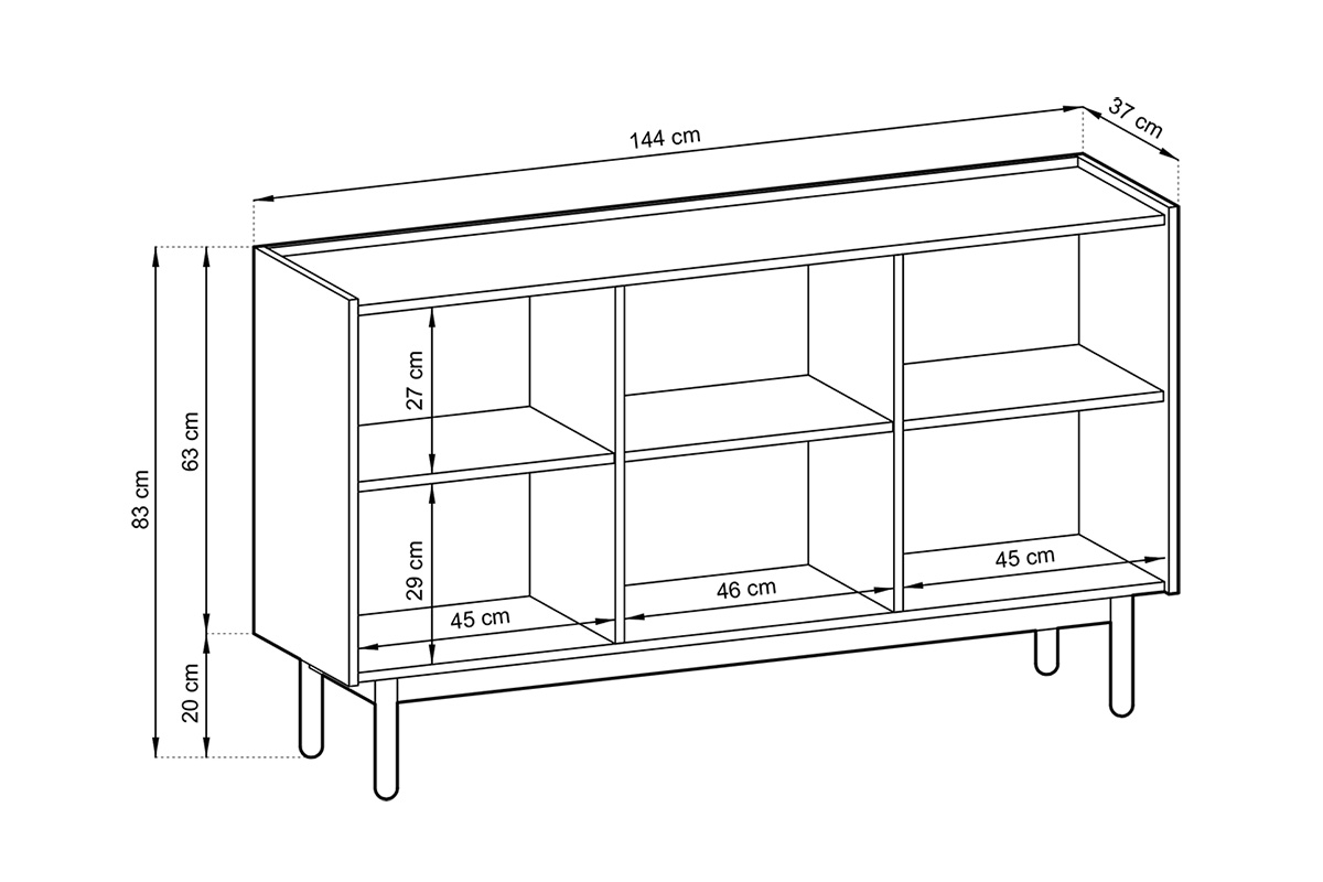 Vysoká komoda Landia třídveřová - dub riviera / bílý mramor Komoda na dřevěných nohách