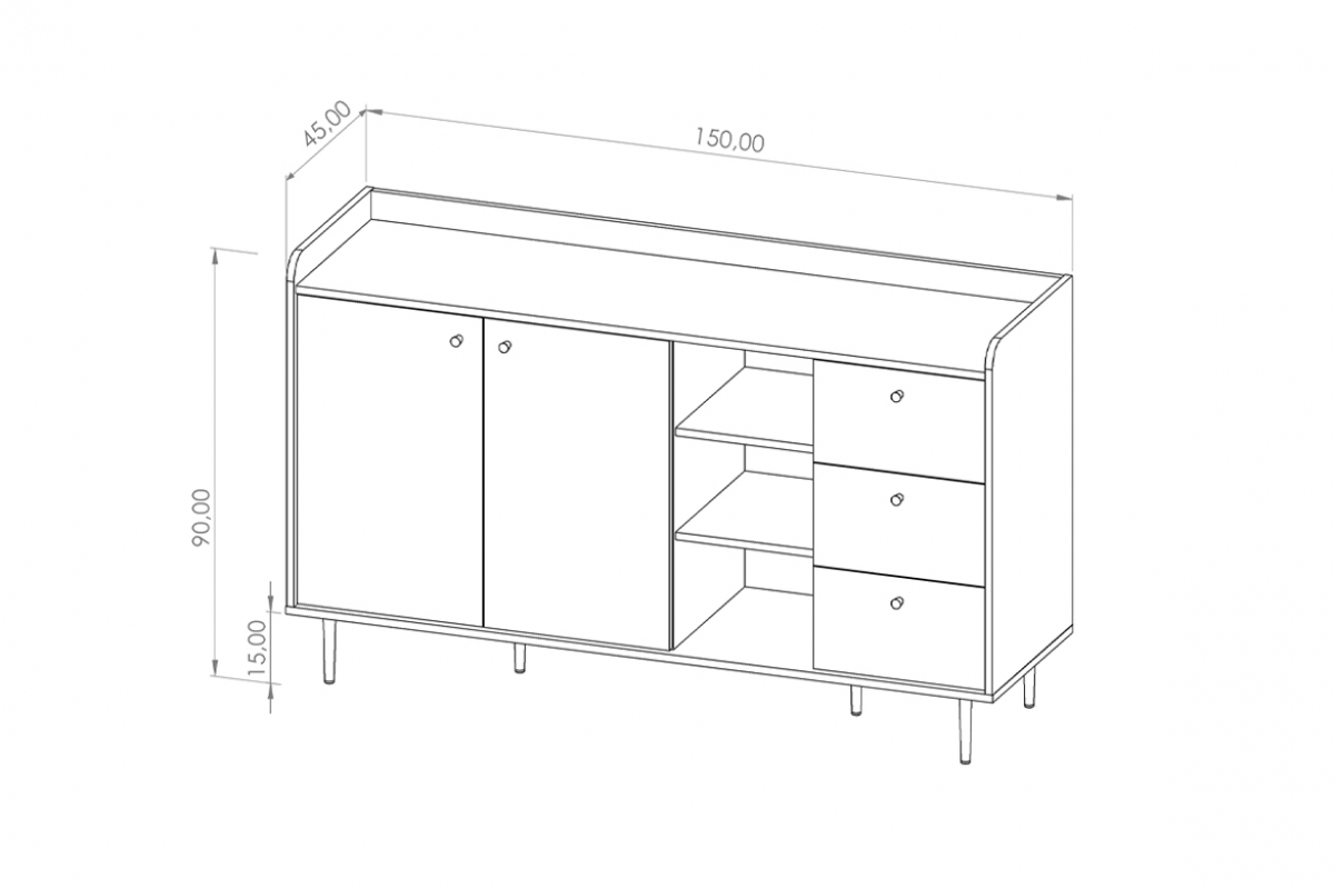 Komoda dvojdverová s tromi zásuvkami Kastelio - brandy castello Komoda z szerokim blatem