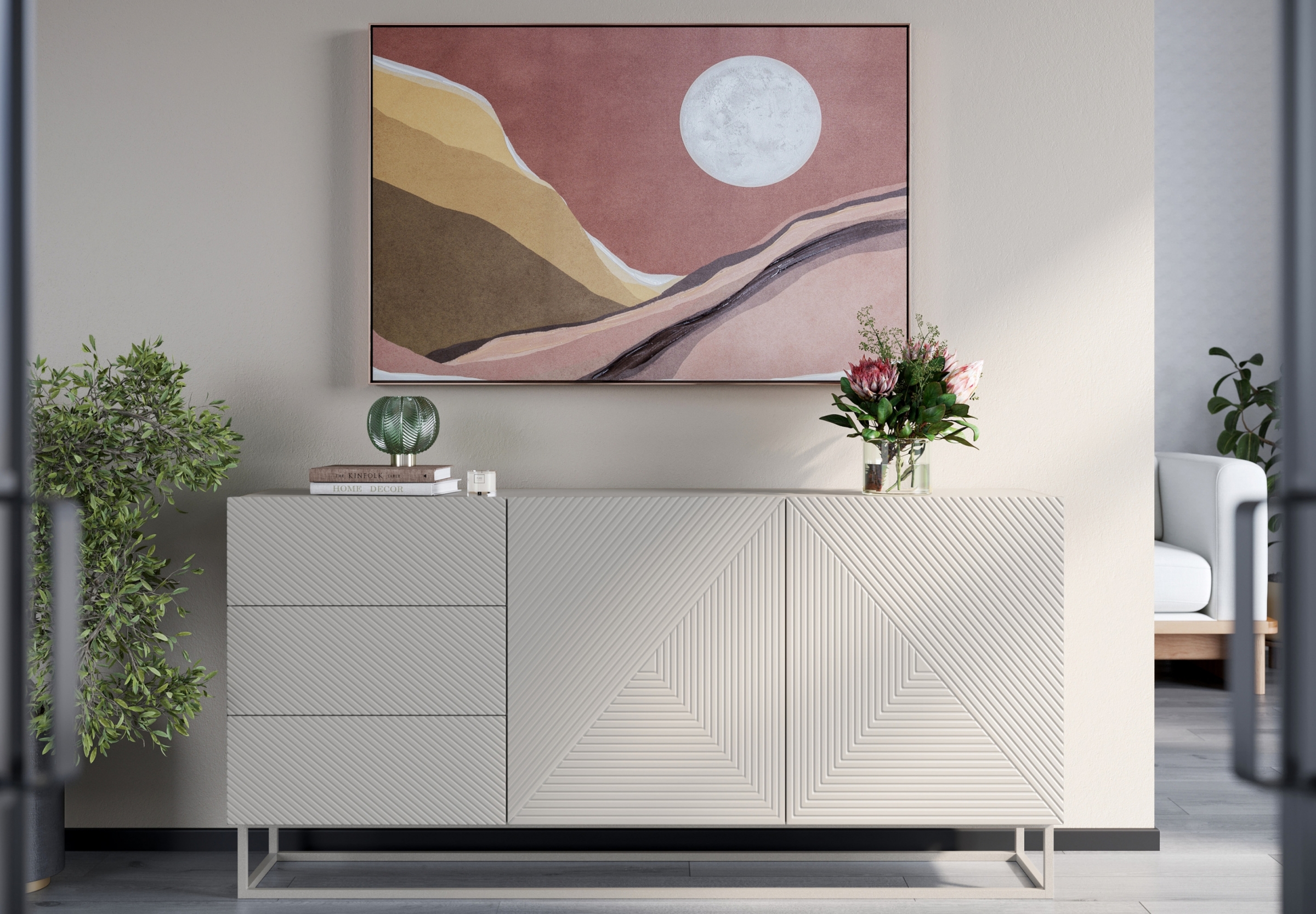 Komoda Asha 167 cm - kašmírová Komoda so zásuvkami Asha 167 cm - kašmír