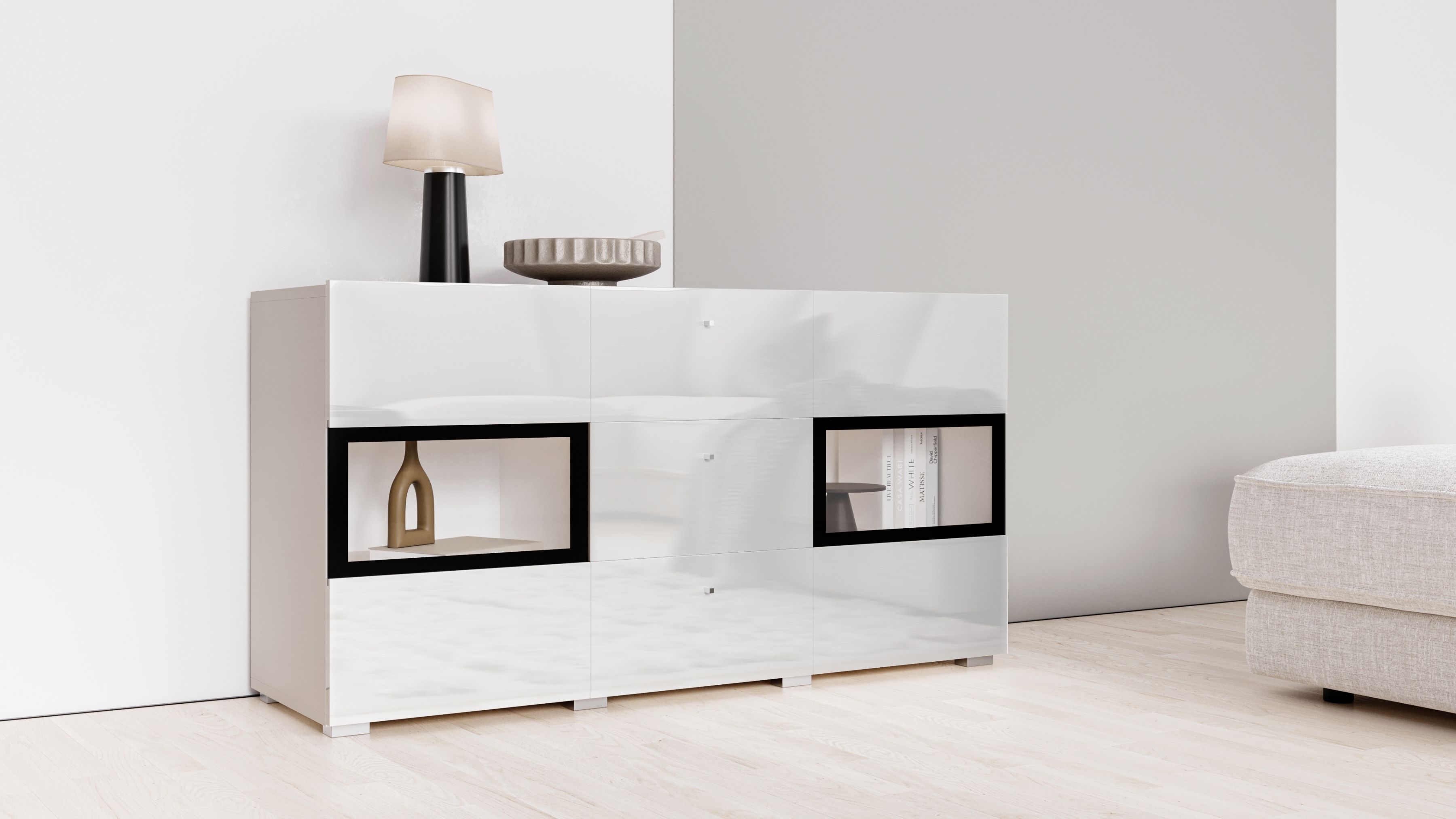 Komoda so zásuvkami Baros 26 - 132 cm - biely lesk Komoda so zásuvkami Baros 26 - 132 cm - biely lesk