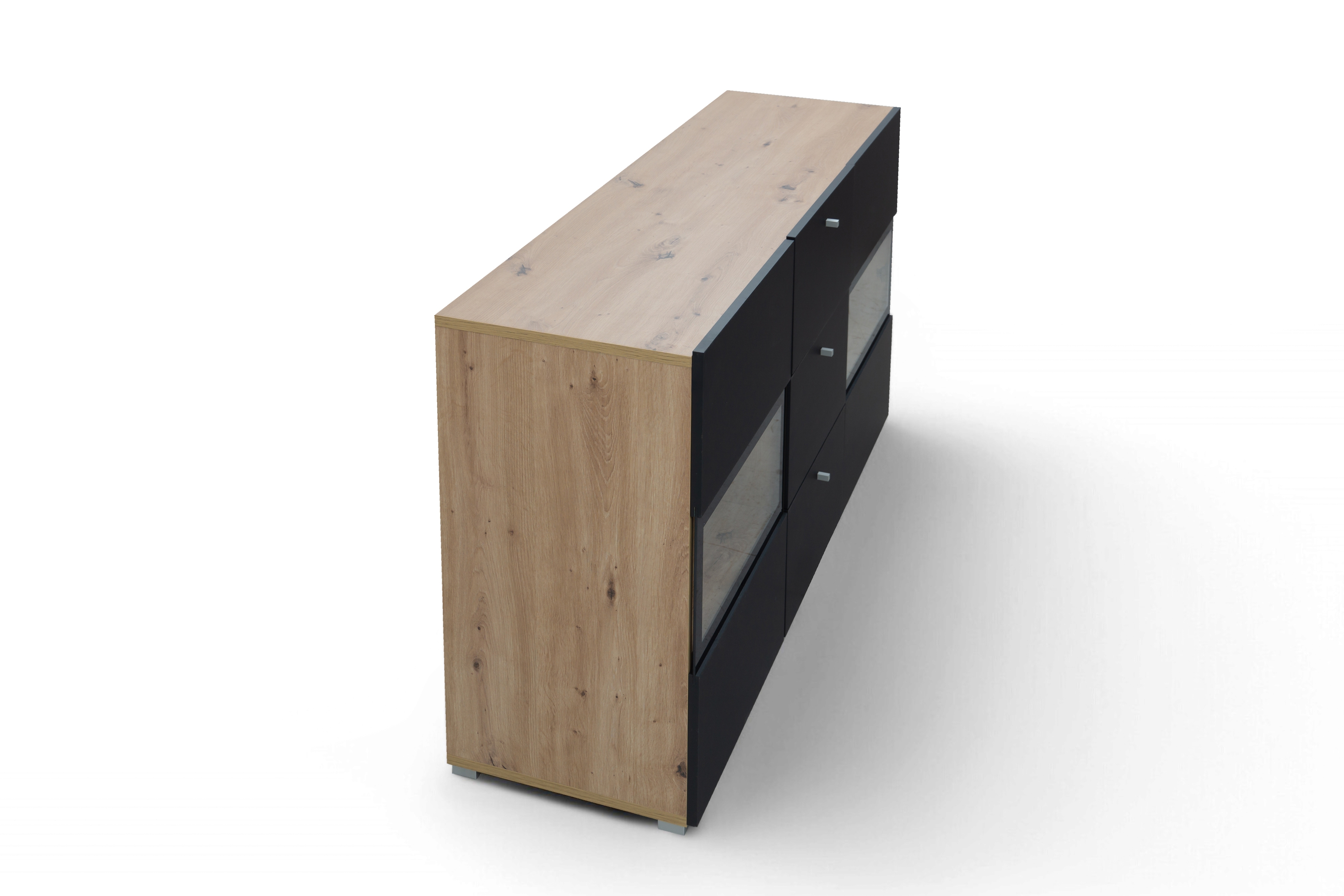 Komoda Baros 26 132 cm so zásuvkami - dub artisan / čierny mat Komoda so zásuvkami Baros 26 - 132 cm - Dub artisan / Čierny mat