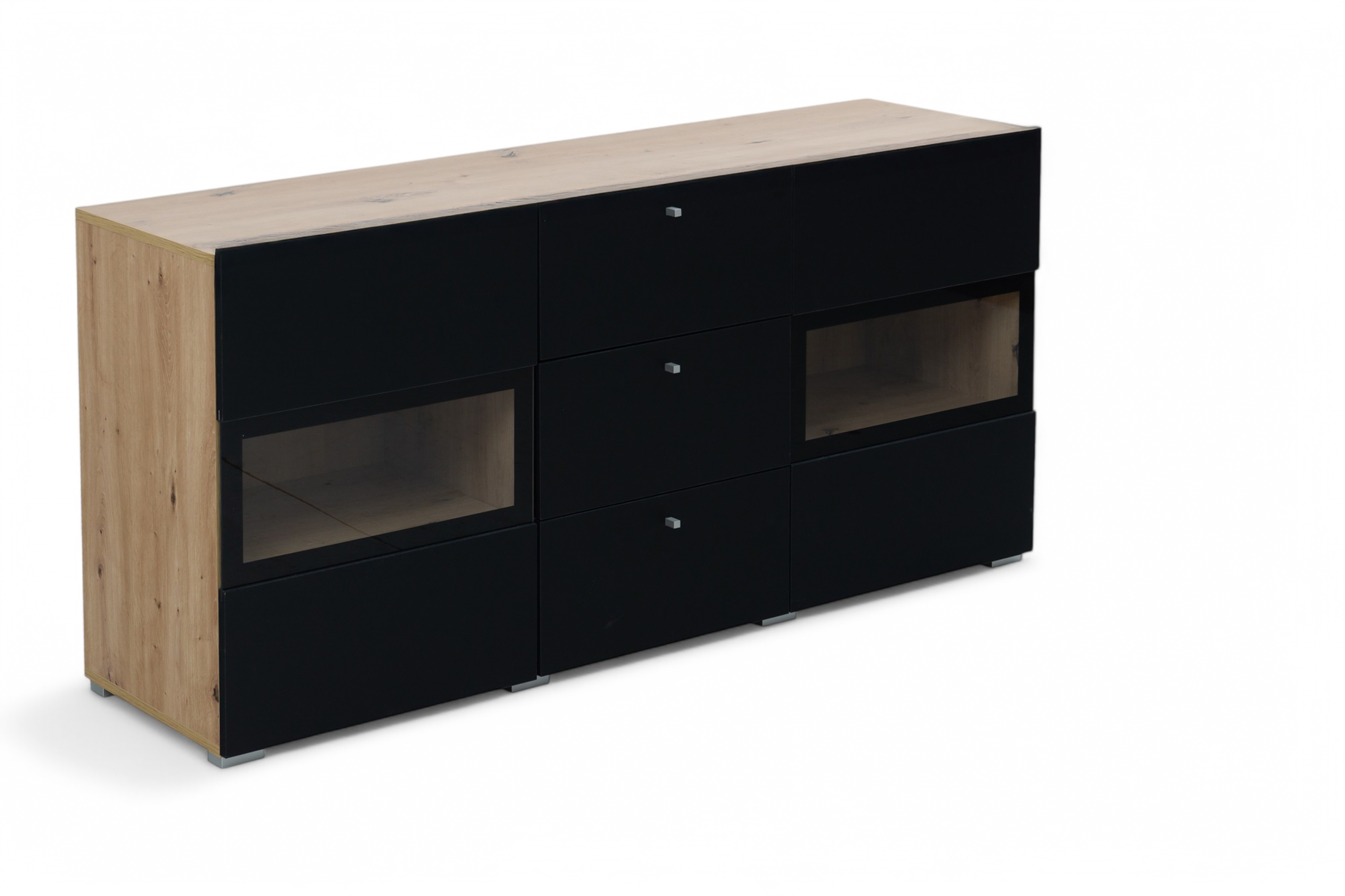 Komoda Baros 26 132 cm so zásuvkami - dub artisan / čierny mat Komoda so zásuvkami Baros 26 - 132 cm - Dub artisan / Čierny mat