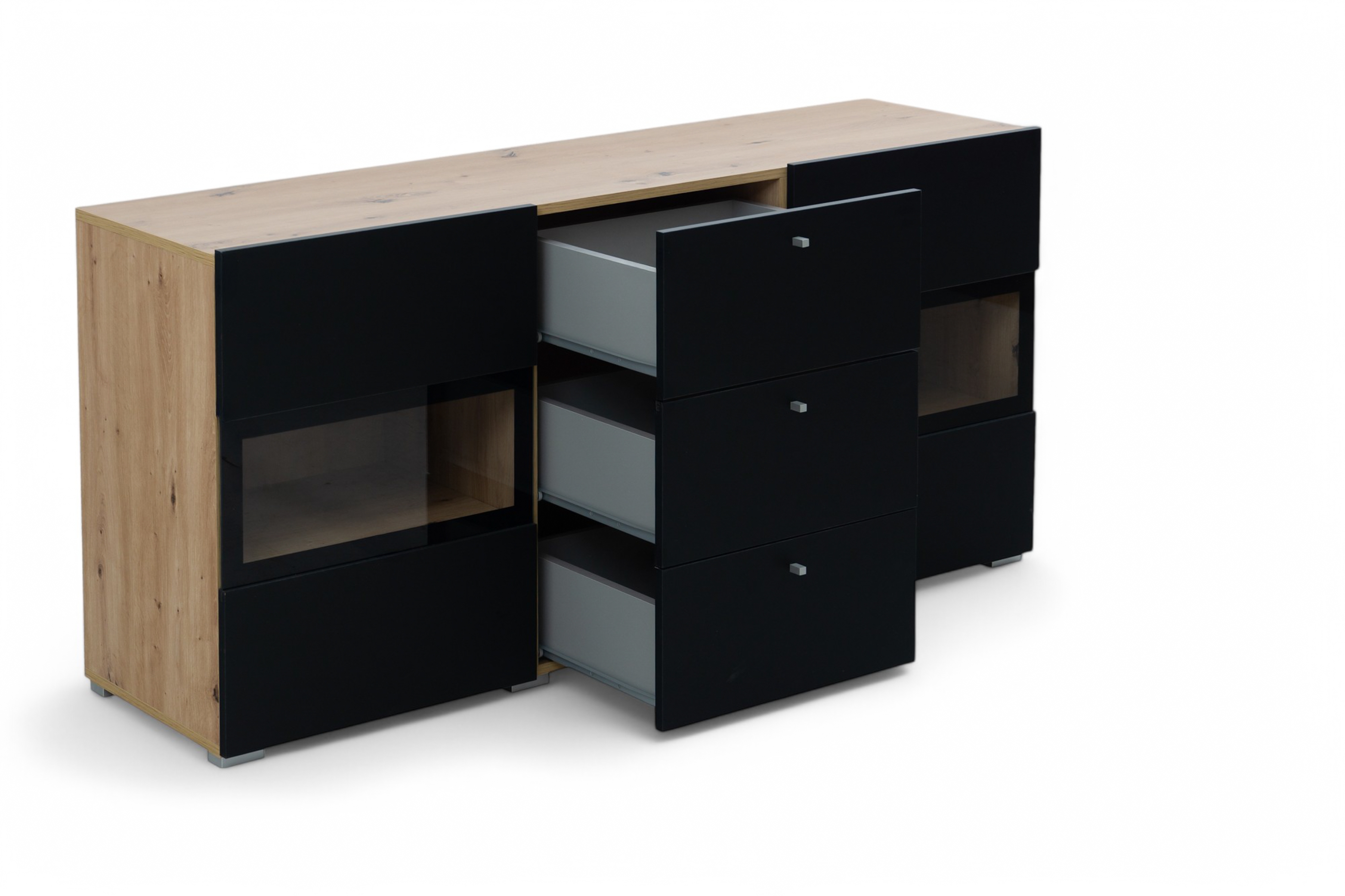 Komoda Baros 26 132 cm so zásuvkami - dub artisan / čierny mat Komoda so zásuvkami Baros 26 - 132 cm - Dub artisan / Čierny mat