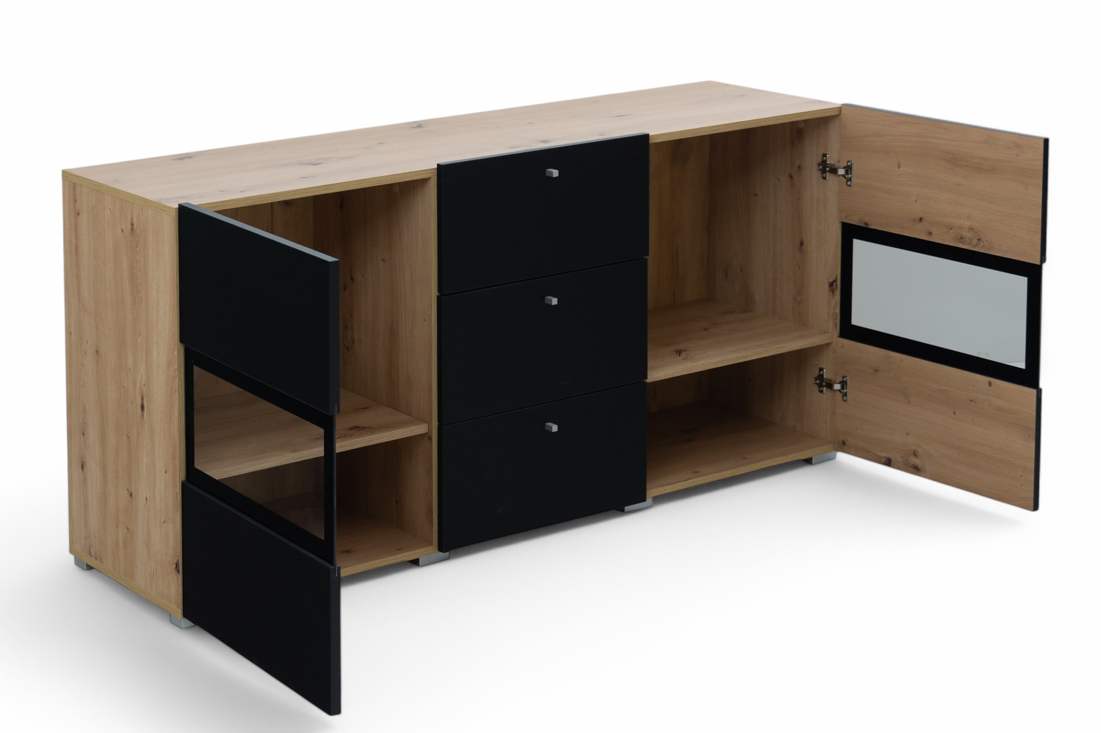 Komoda Baros 26 132 cm so zásuvkami - dub artisan / čierny mat Komoda so zásuvkami Baros 26 - 132 cm - Dub artisan / Čierny mat