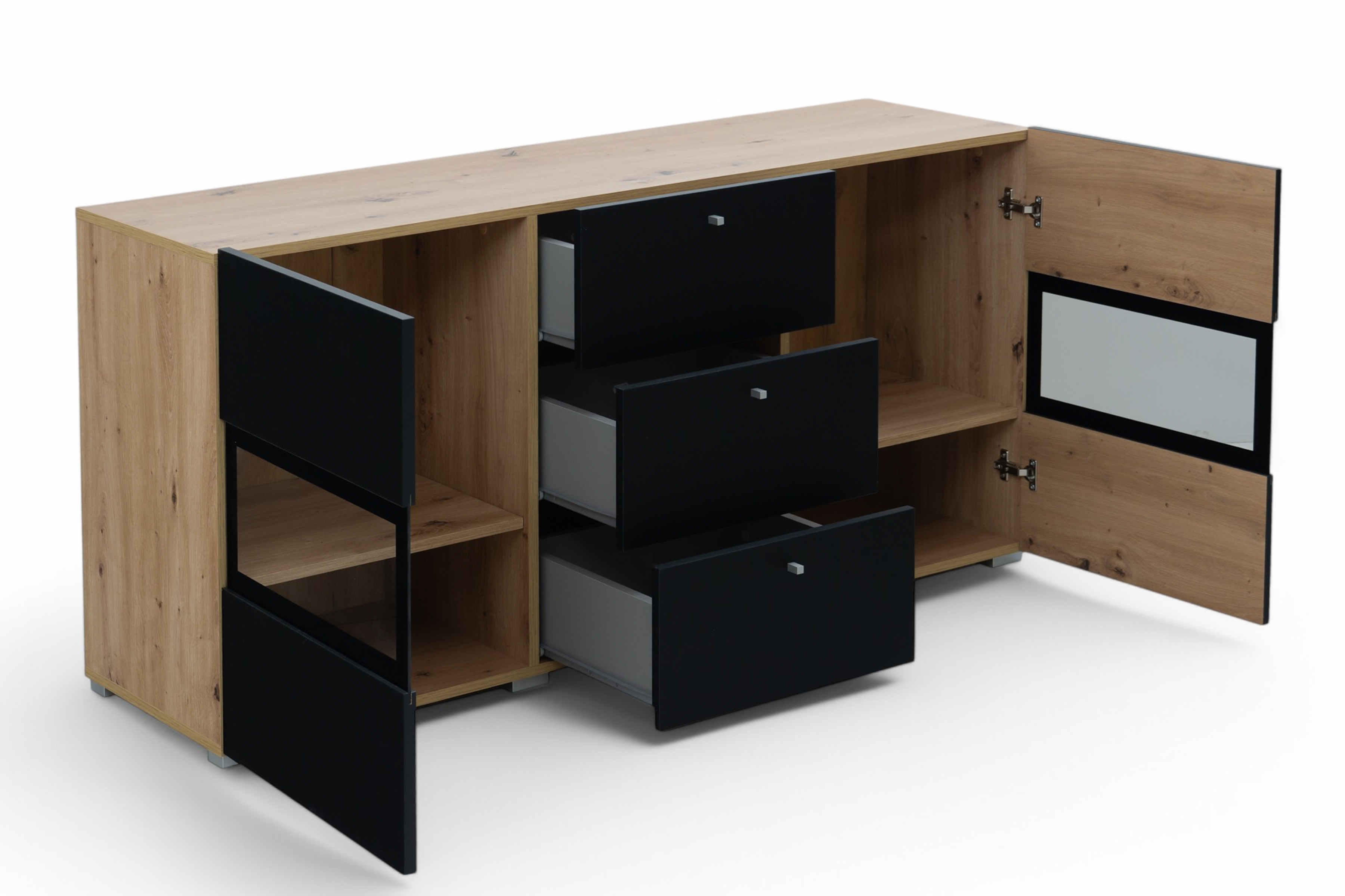 Komoda Baros 26 132 cm so zásuvkami - dub artisan / čierny mat Komoda so zásuvkami Baros 26 - 132 cm - Dub artisan / Čierny mat