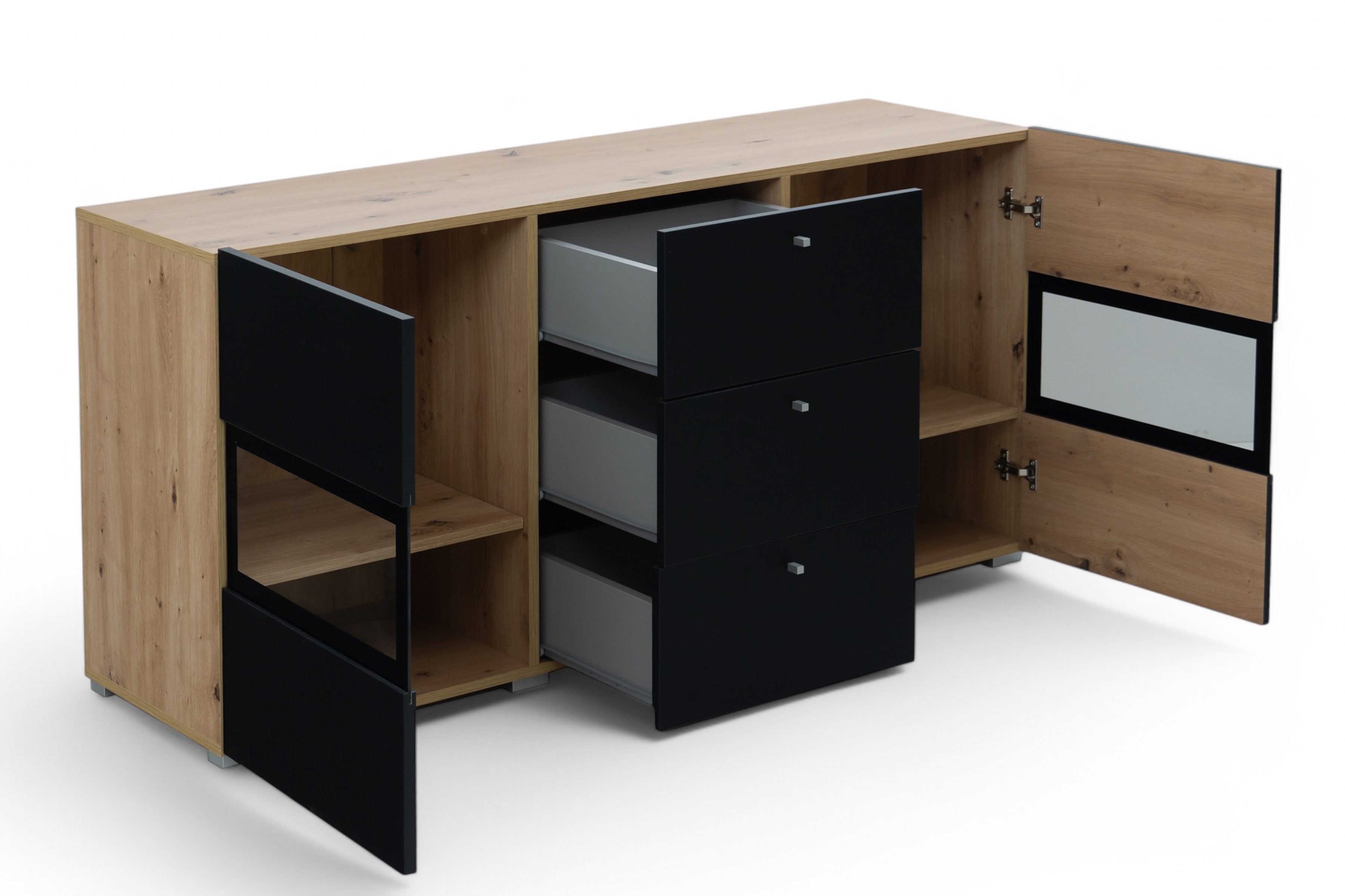 Komoda Baros 26 132 cm so zásuvkami - dub artisan / čierny mat Komoda so zásuvkami Baros 26 - 132 cm - Dub artisan / Čierny mat