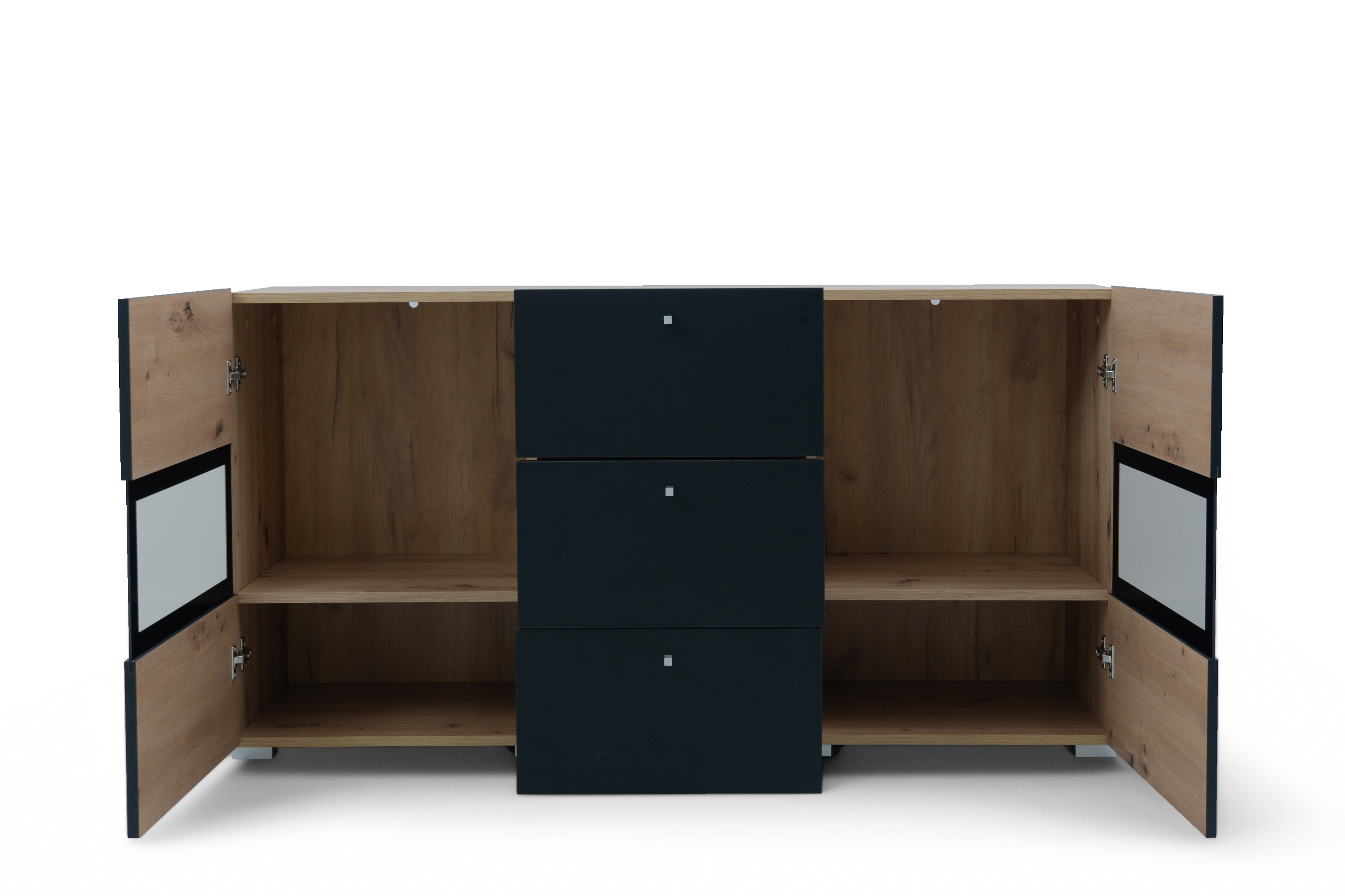 Komoda Baros 26 132 cm so zásuvkami - dub artisan / čierny mat Komoda so zásuvkami Baros 26 - 132 cm - Dub artisan / Čierny mat