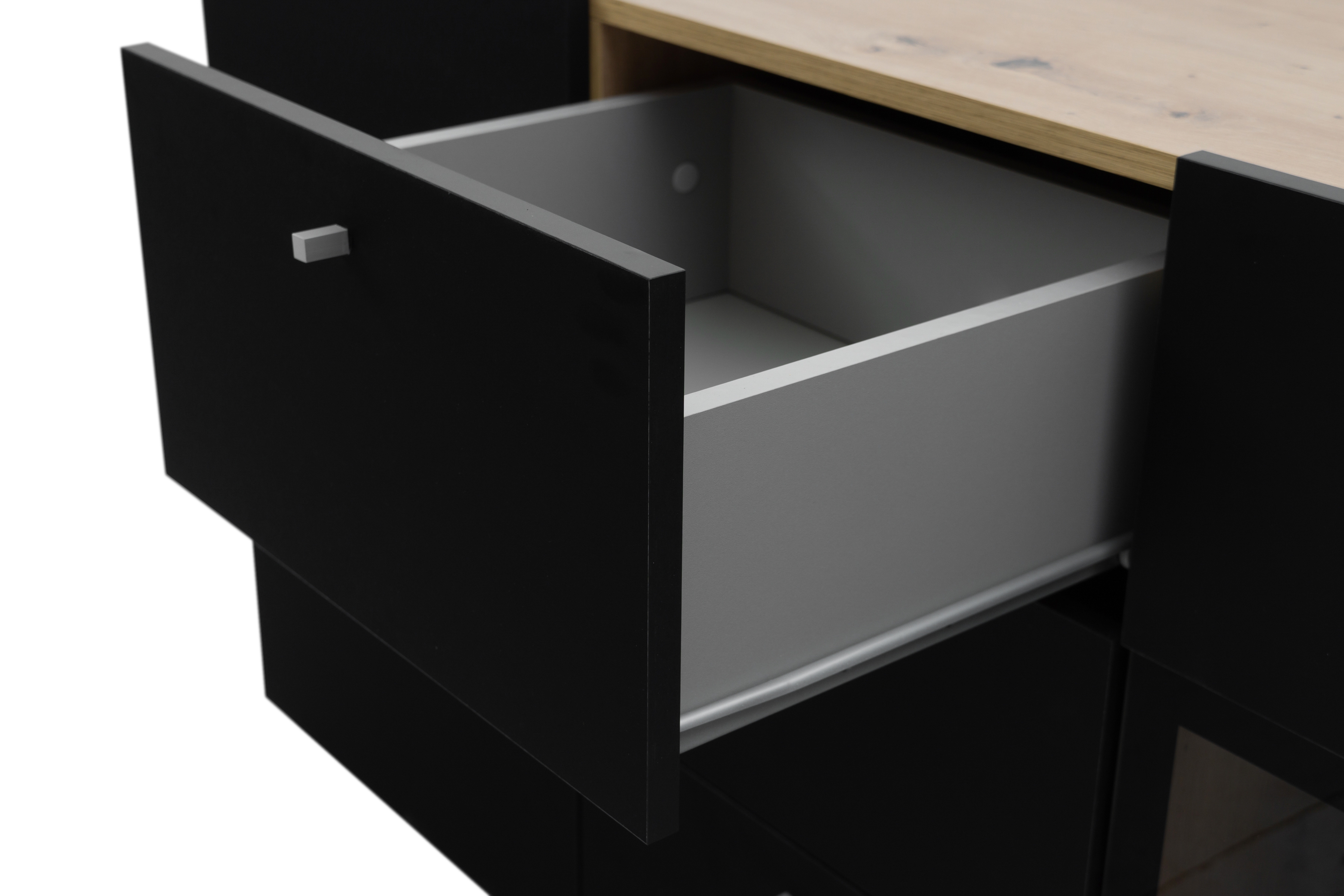 Komoda Baros 26 132 cm so zásuvkami - dub artisan / čierny mat Komoda so zásuvkami Baros 26 - 132 cm - Dub artisan / Čierny mat