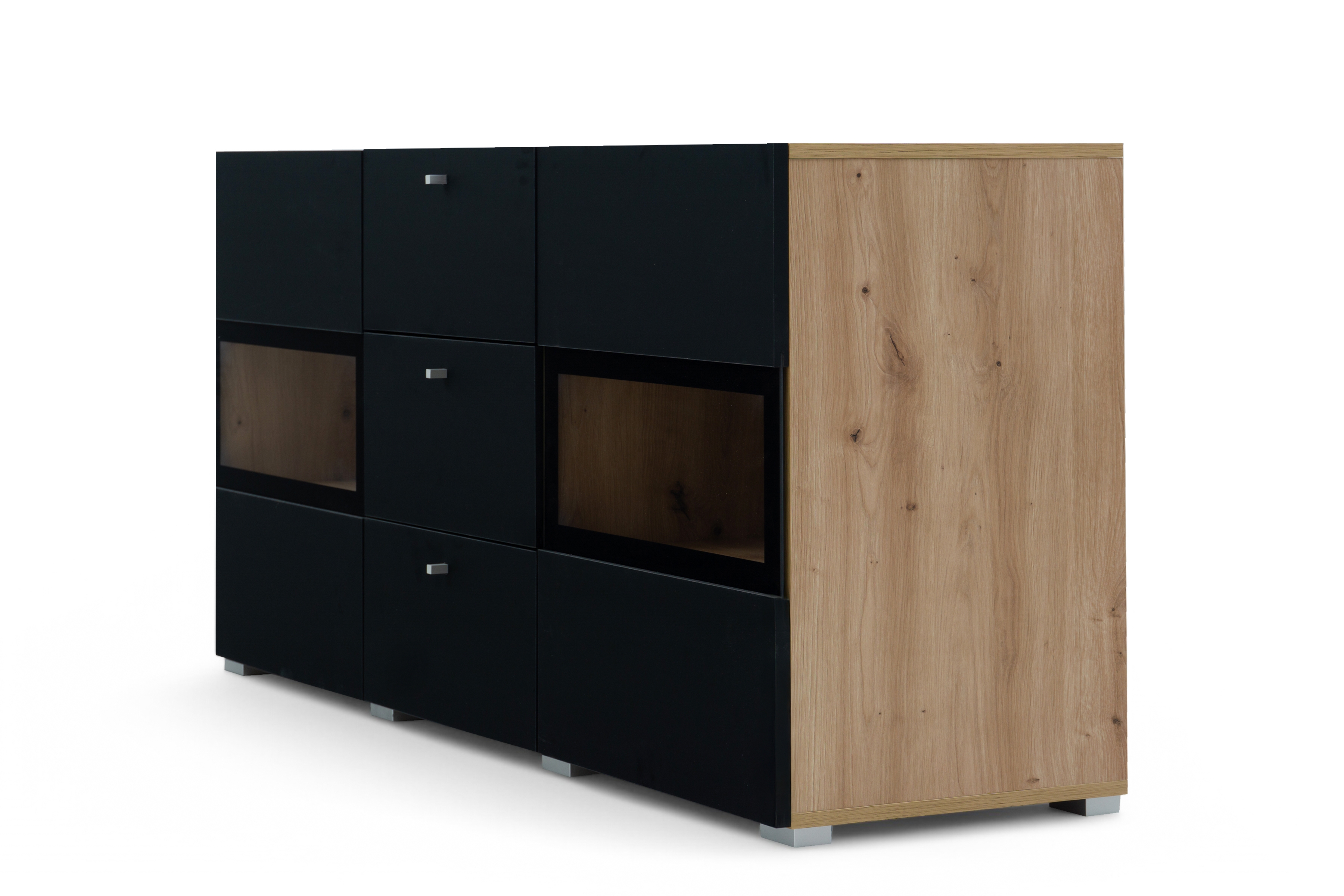 Komoda Baros 26 132 cm so zásuvkami - dub artisan / čierny mat Komoda so zásuvkami Baros 26 - 132 cm - Dub artisan / Čierny mat