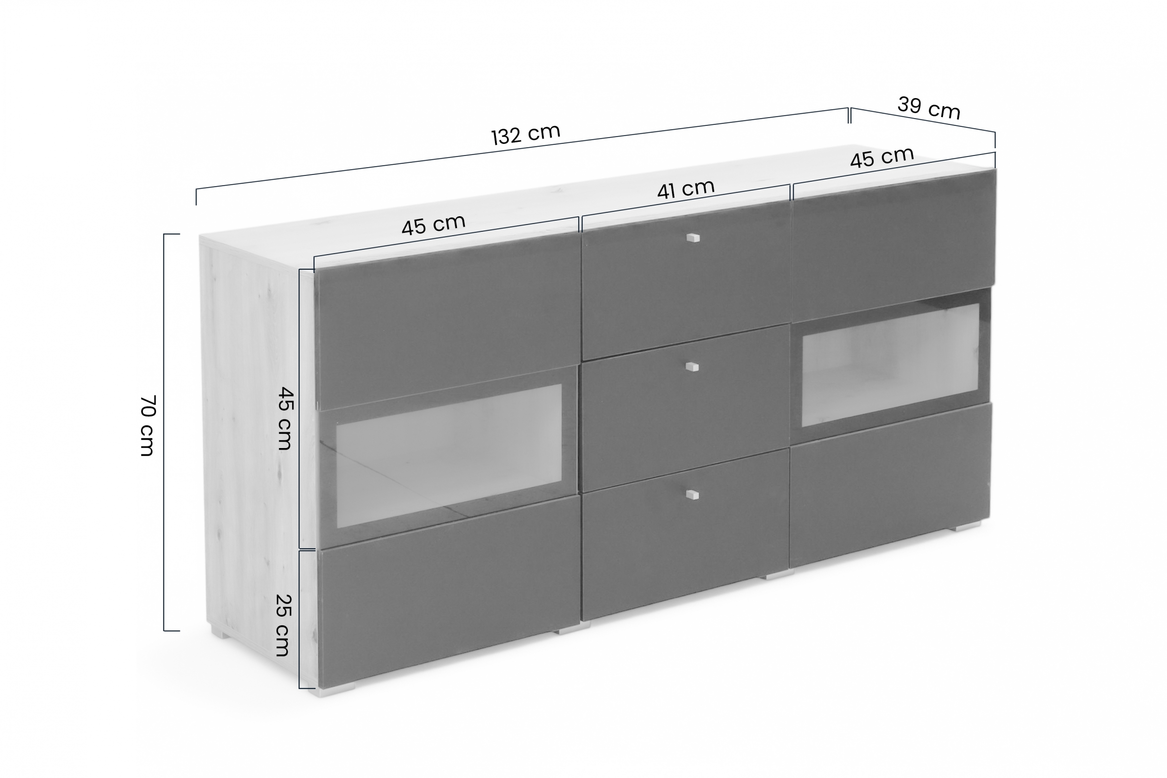 Komoda Baros 26 132 cm so zásuvkami - dub artisan / čierny mat Komoda so zásuvkami Baros 26 - 132 cm - Dub artisan / Čierny mat