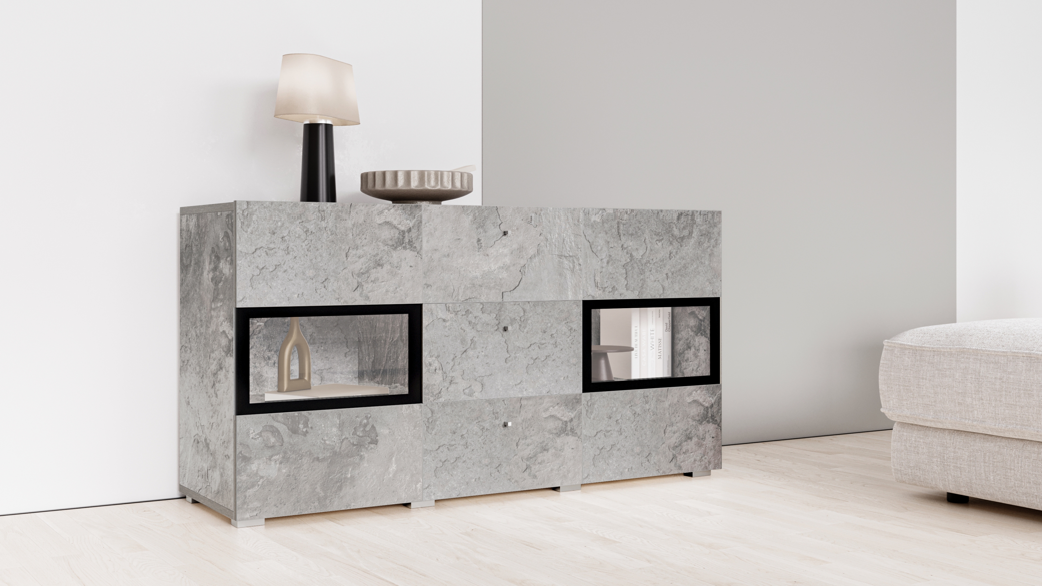 Komoda so zásuvkami Baros 26 - 132 cm - svetlý beton Komoda so zásuvkami Baros 26 - 132 cm - svetlý beton