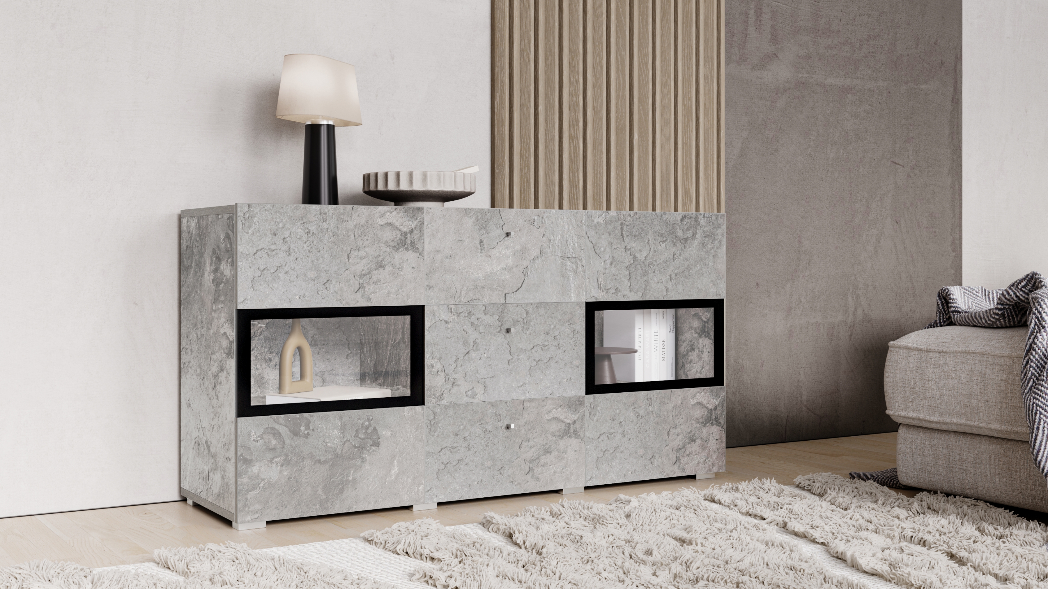 Komoda so zásuvkami Baros 26 - 132 cm - svetlý beton Komoda so zásuvkami Baros 26 - 132 cm - svetlý beton