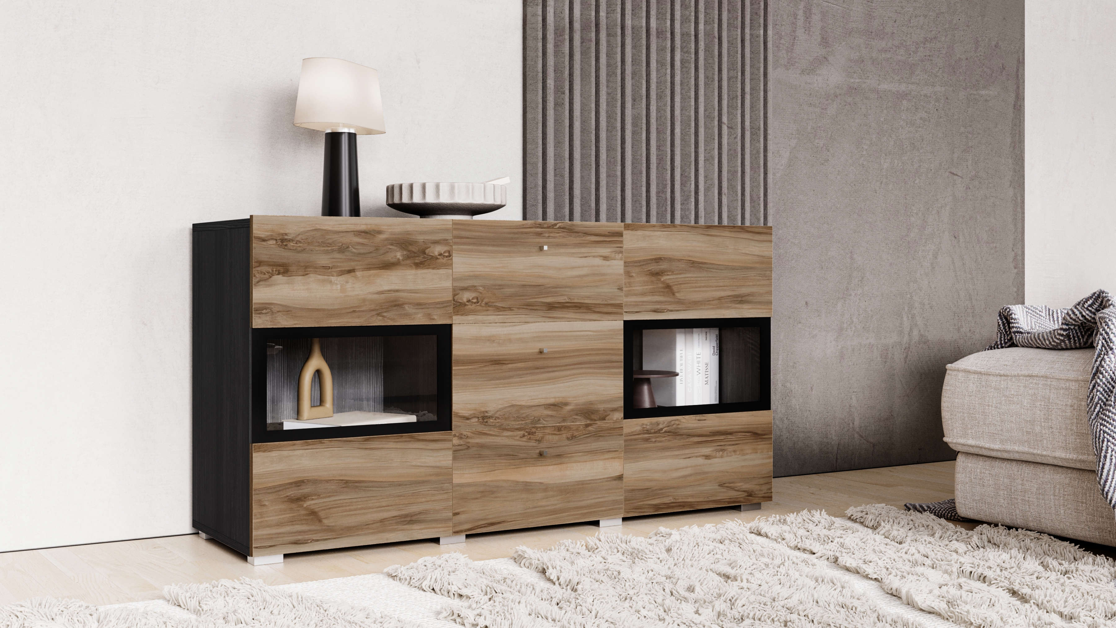 Komoda so zásuvkami Baros 26 - 132 cm - touchwood / Orech sattin Komoda so zásuvkami Baros 26 - 132 cm - touchwood / Orech sattin