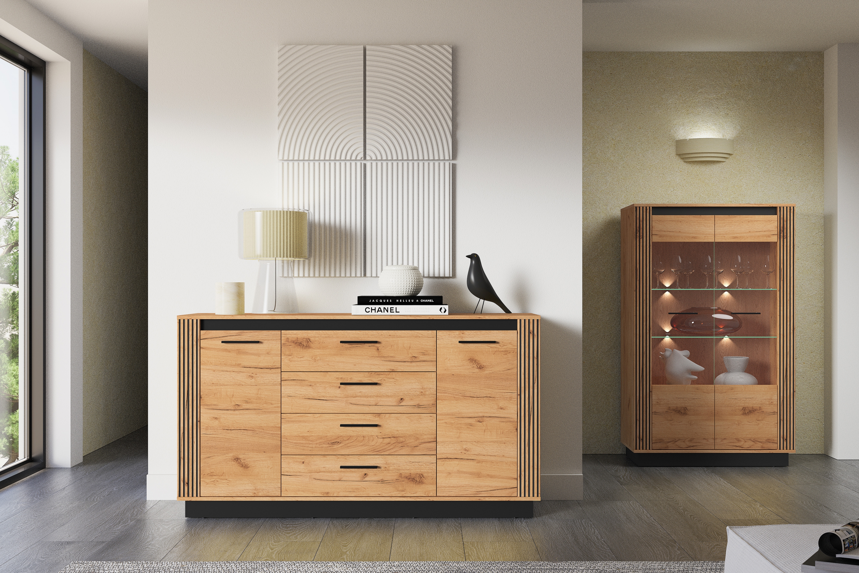 Komoda so zásuvkami Clawi 06 - 160 cm - Dub craft zlaté / Čierny Komoda so zásuvkami Clawi 06 - 160 cm - Dub craft zlaté / Čierny