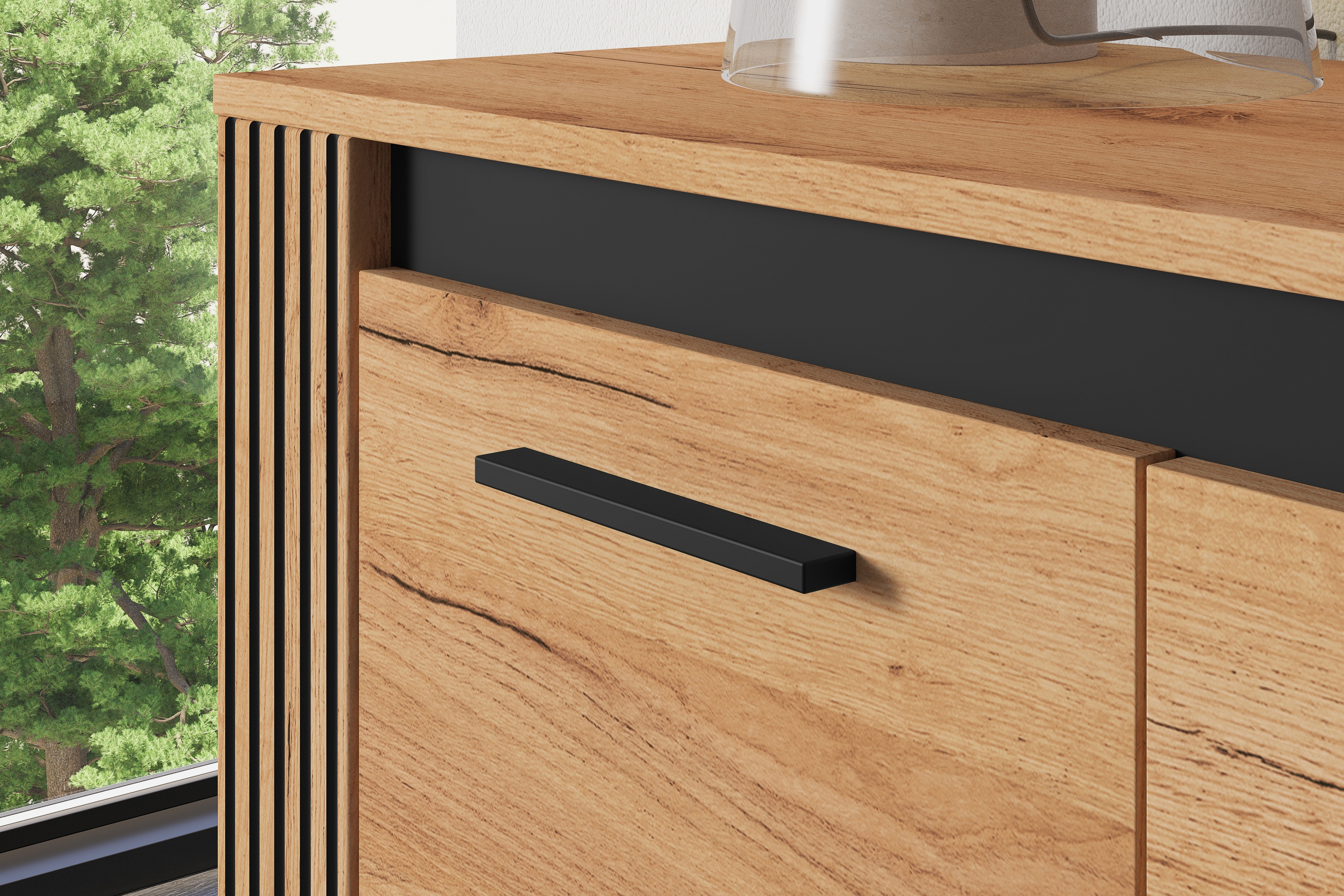 Komoda Clawi 115 cm - dub craft zlatý / černá Komoda se zásuvkami Clawi 07 - 115 cm - dub craft zlatá / černá