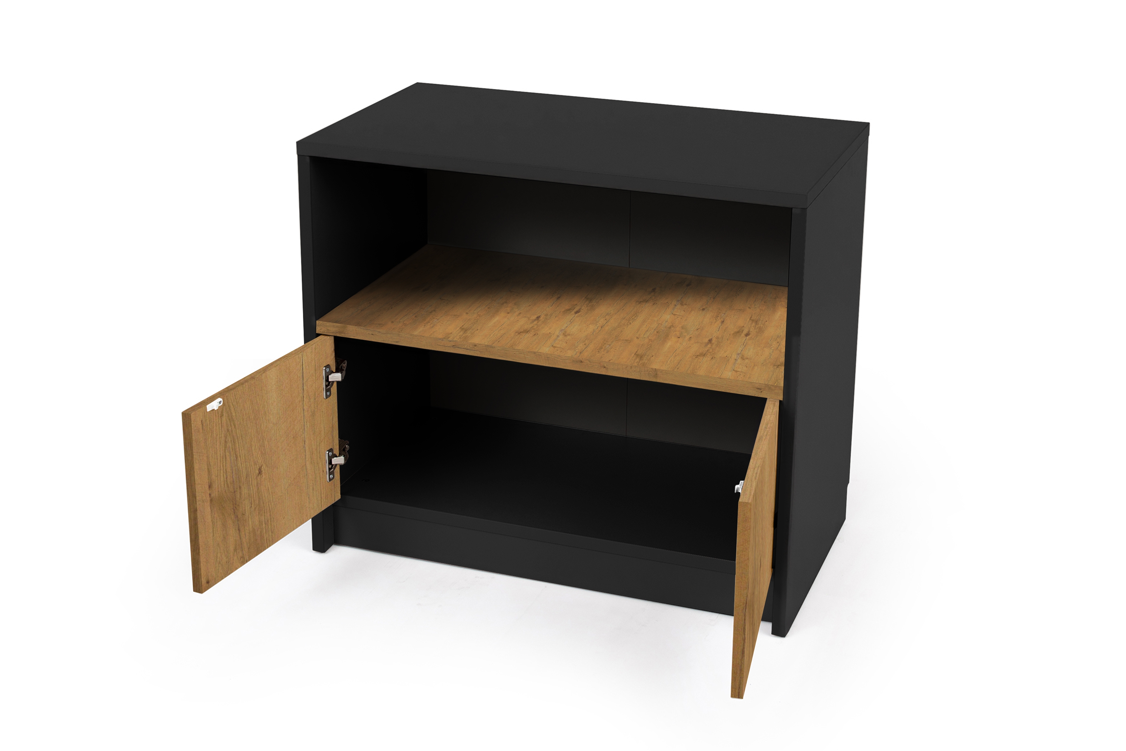 Komoda Genius 2D - 90 cm - Čierny / Dub lancelot Komoda so zásuvkami Genius 2D - 90 cm - Čierny / Dub lancelot