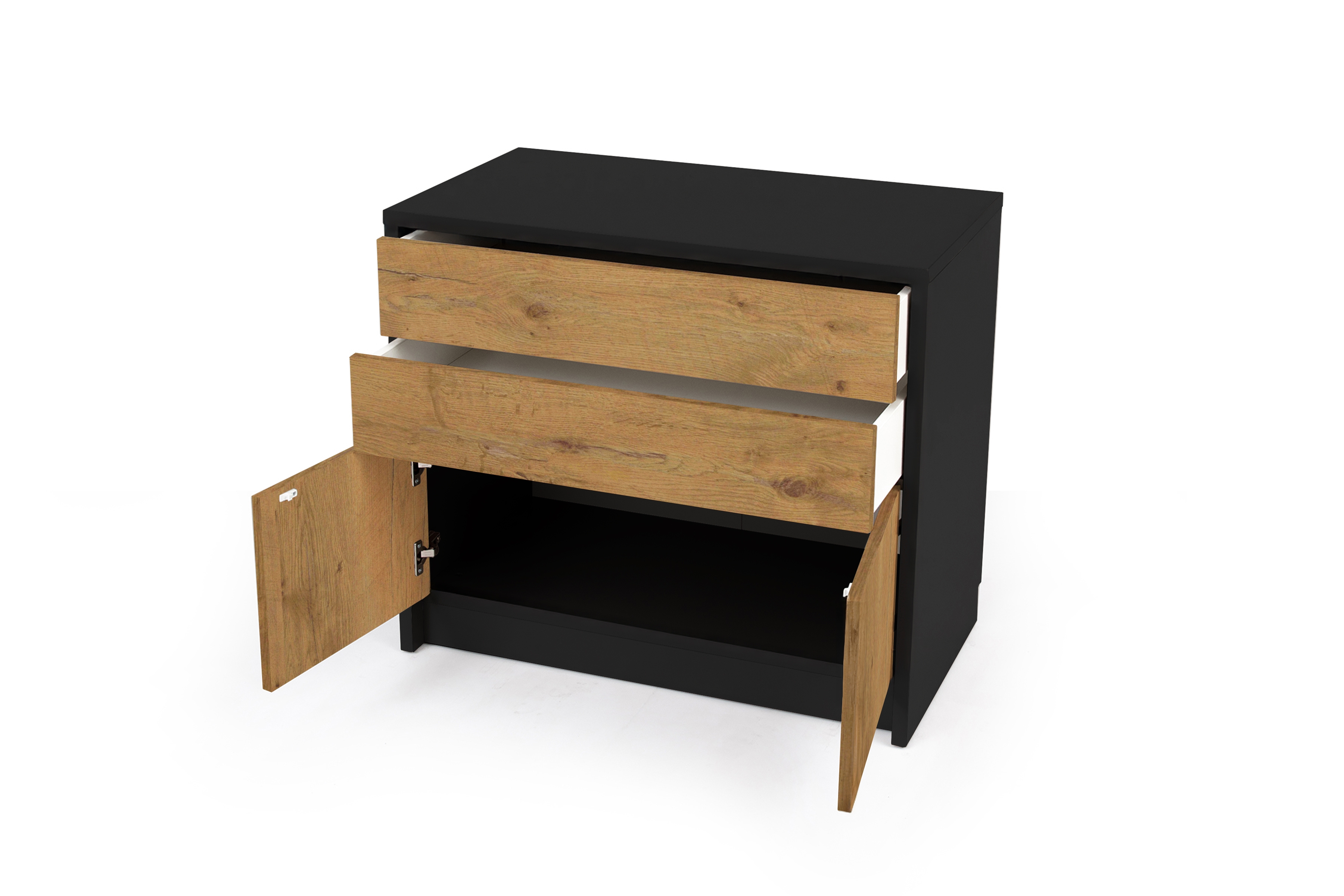 Komoda Genius 2D2S se zásuvkami 90 cm - černá / dub lancelot Komoda se zásuvkami Genius 2D2S - 90 cm - černá / dub lancelot