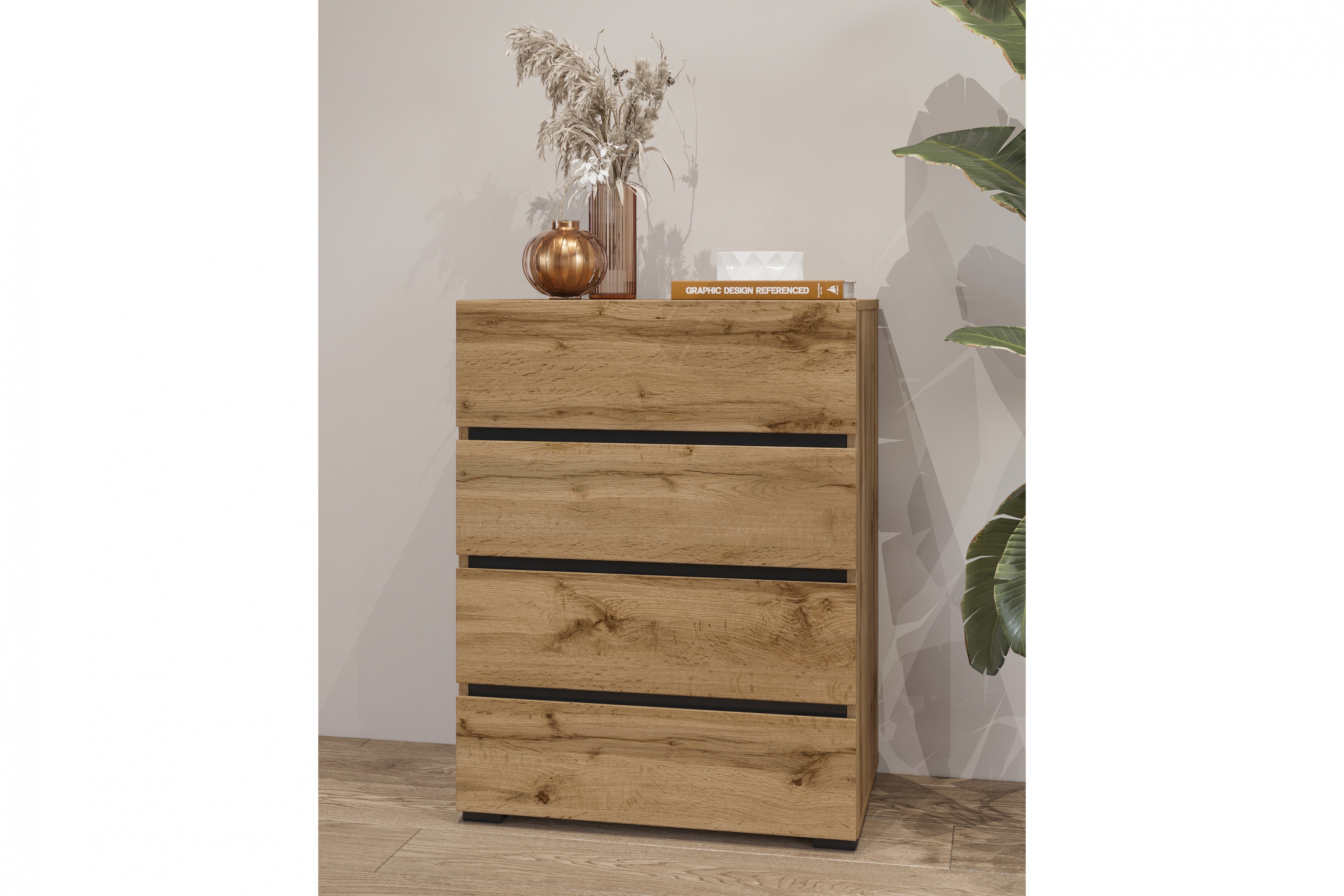 Komoda Cross 60 cm - dub wotan / čierna Komoda so zásuvkami Gramon 60 cm - Dub wotan / Čierny