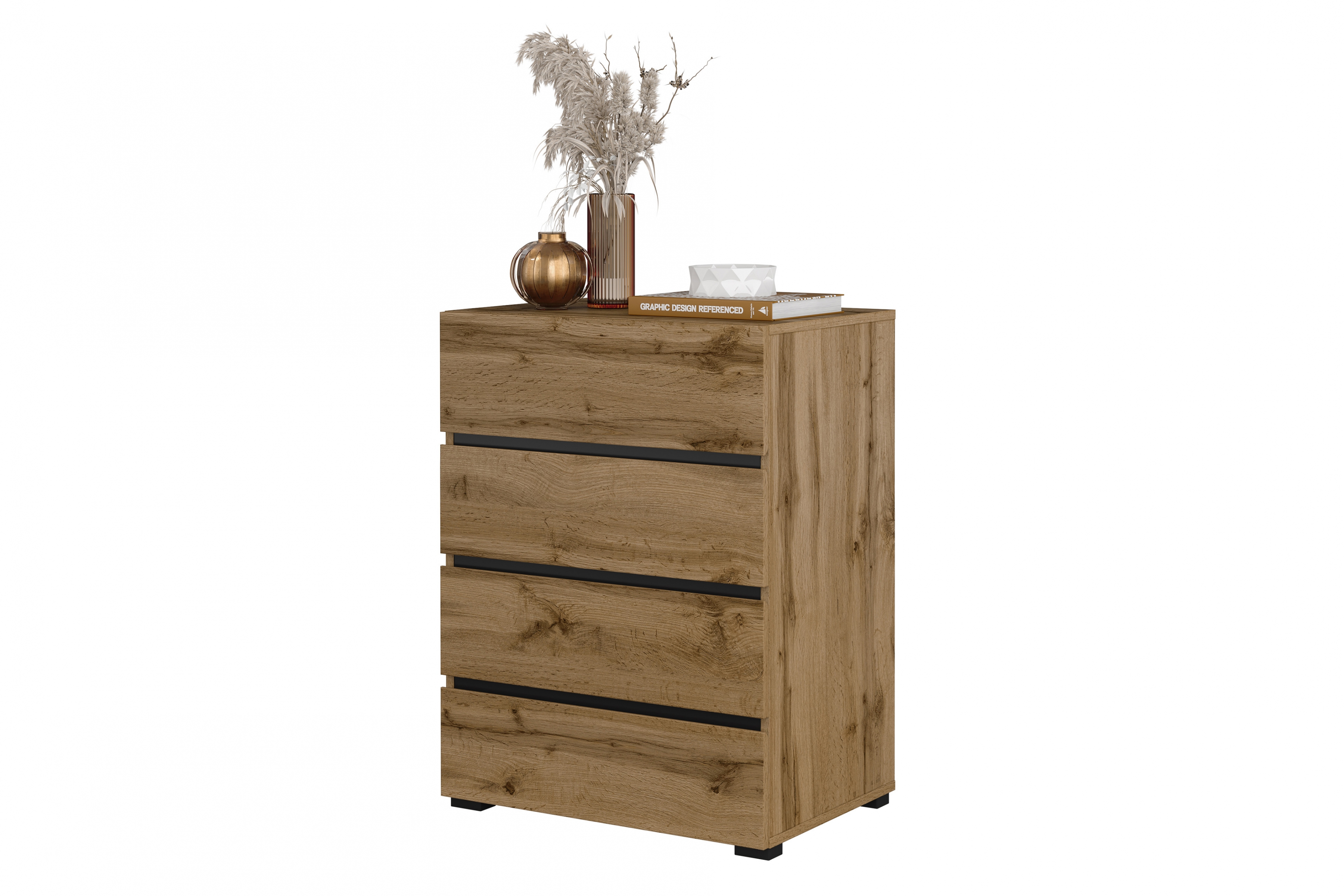 Komoda Cross 60 cm - dub wotan / čierna Komoda so zásuvkami Gramon 60 cm - Dub wotan / Čierny